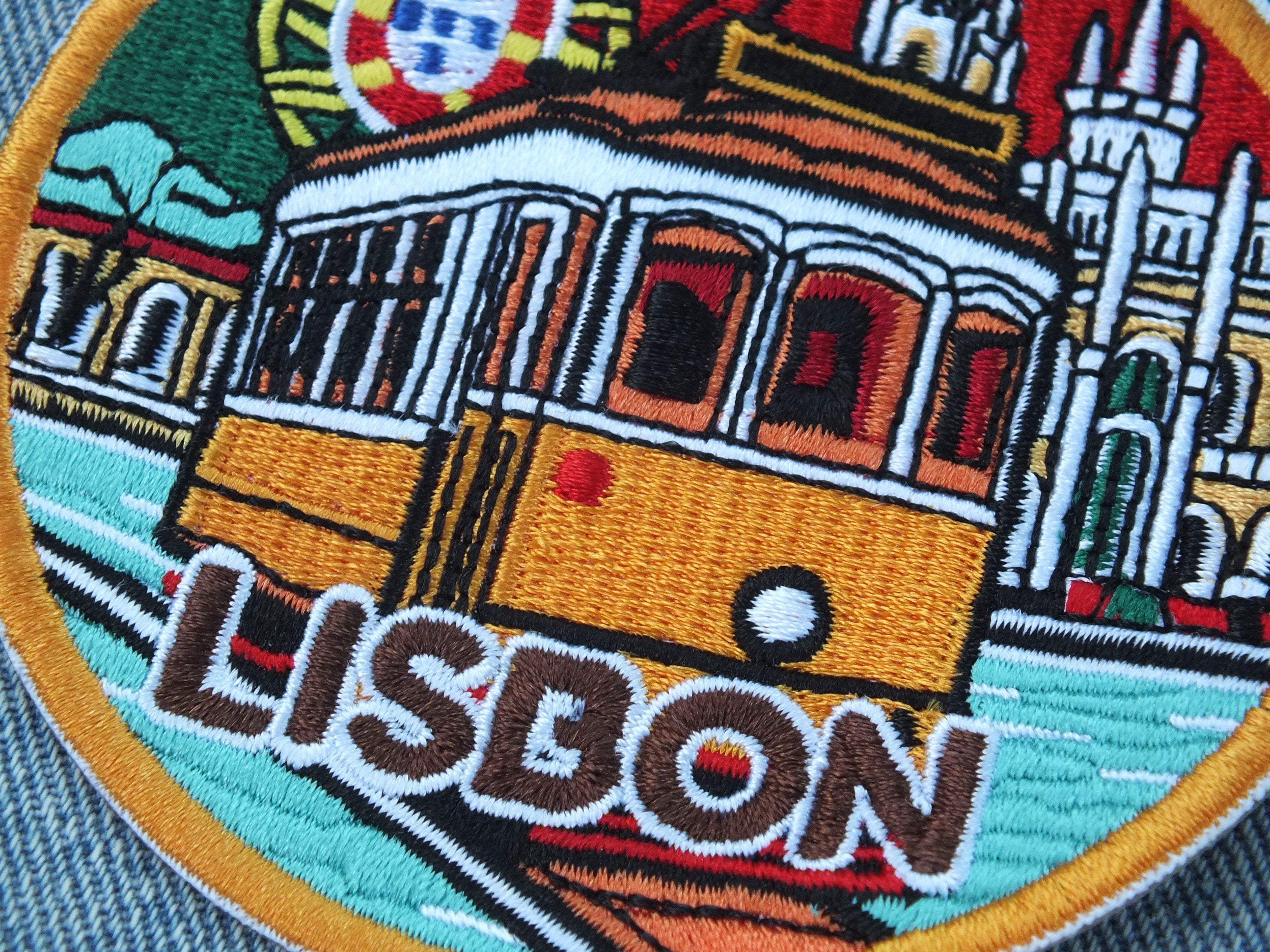 Lisbon Travel Patch Iron On World Traveler Patches Hand Embroidered Portugal Travel Bag Patch Large Custom Embroidered Patches