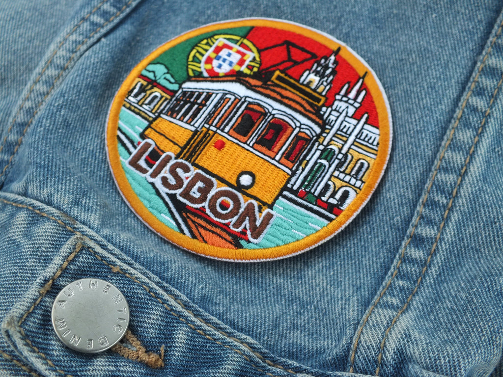 Lisbon Travel Patch Iron On World Traveler Patches Hand Embroidered Portugal Travel Bag Patch Large Custom Embroidered Patches