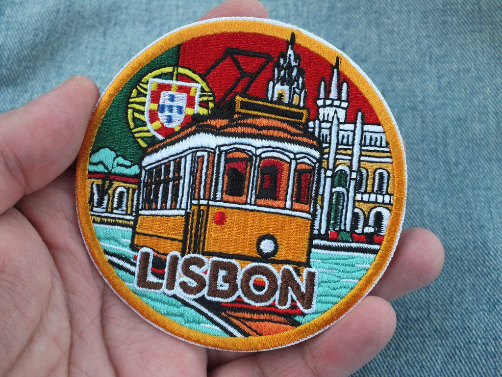 Lisbon Travel Patch Iron On World Traveler Patches Hand Embroidered Portugal Travel Bag Patch Large Custom Embroidered Patches