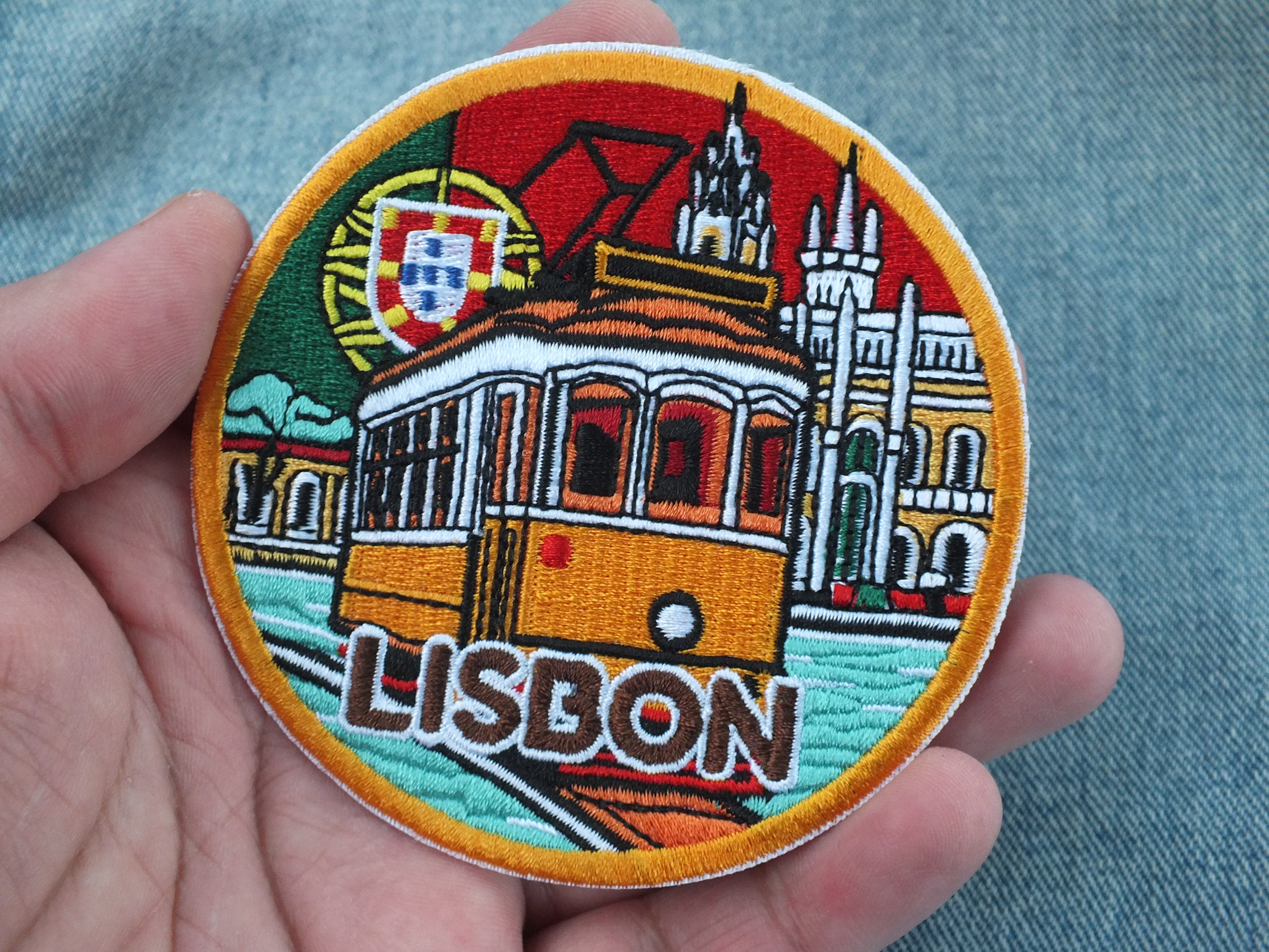 Lisbon Travel Patch Iron On World Traveler Patches Hand Embroidered Portugal Travel Bag Patch Large Custom Embroidered Patches