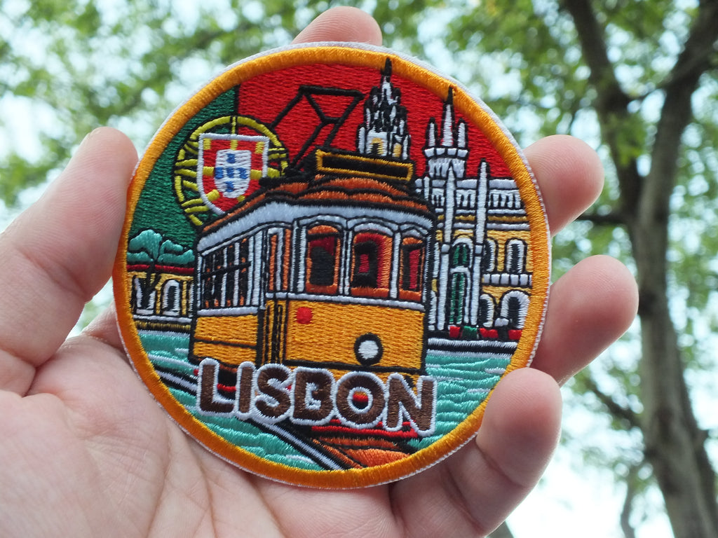 Lisbon Travel Patch Iron On World Traveler Patches Hand Embroidered Portugal Travel Bag Patch Large Custom Embroidered Patches