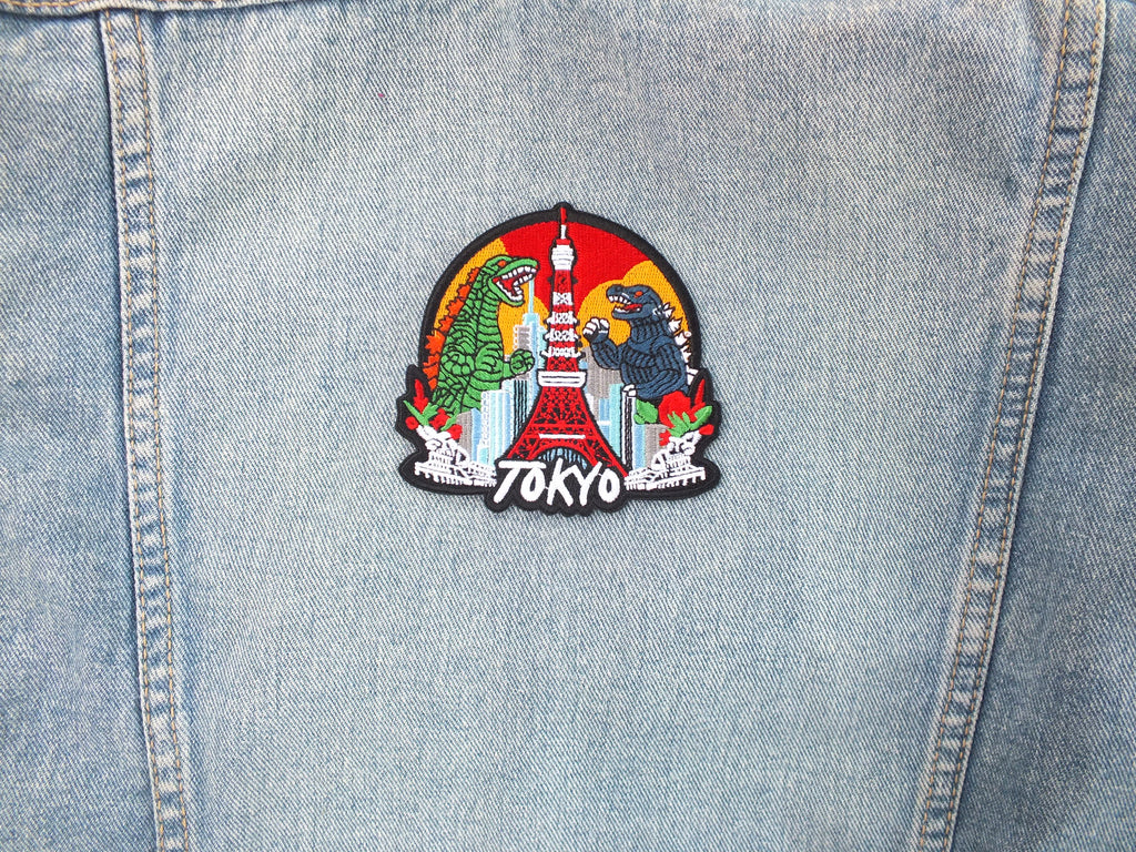 Tokyo Patch Embroidered Godzilla Patch Iron On Vintage Japanese Patches for Jackets Sew On Japanese Dragon Patch Travel Keepsake Souvenir
