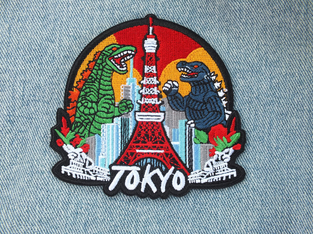 Tokyo Patch Embroidered Godzilla Patch Iron On Vintage Japanese Patches for Jackets Sew On Japanese Dragon Patch Travel Keepsake Souvenir