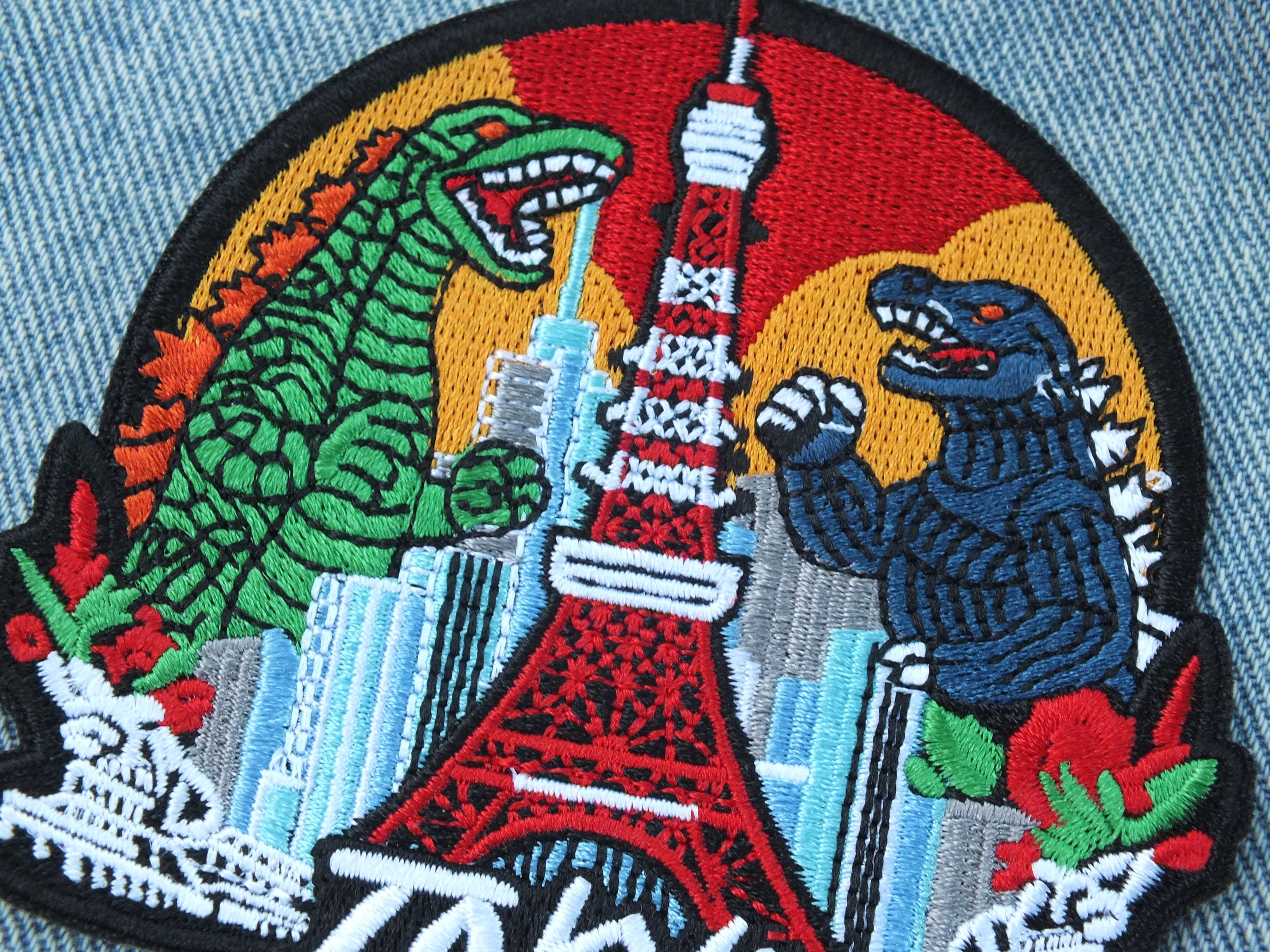 Tokyo Patch Embroidered Godzilla Patch Iron On Vintage Japanese Patches for Jackets Sew On Japanese Dragon Patch Travel Keepsake Souvenir