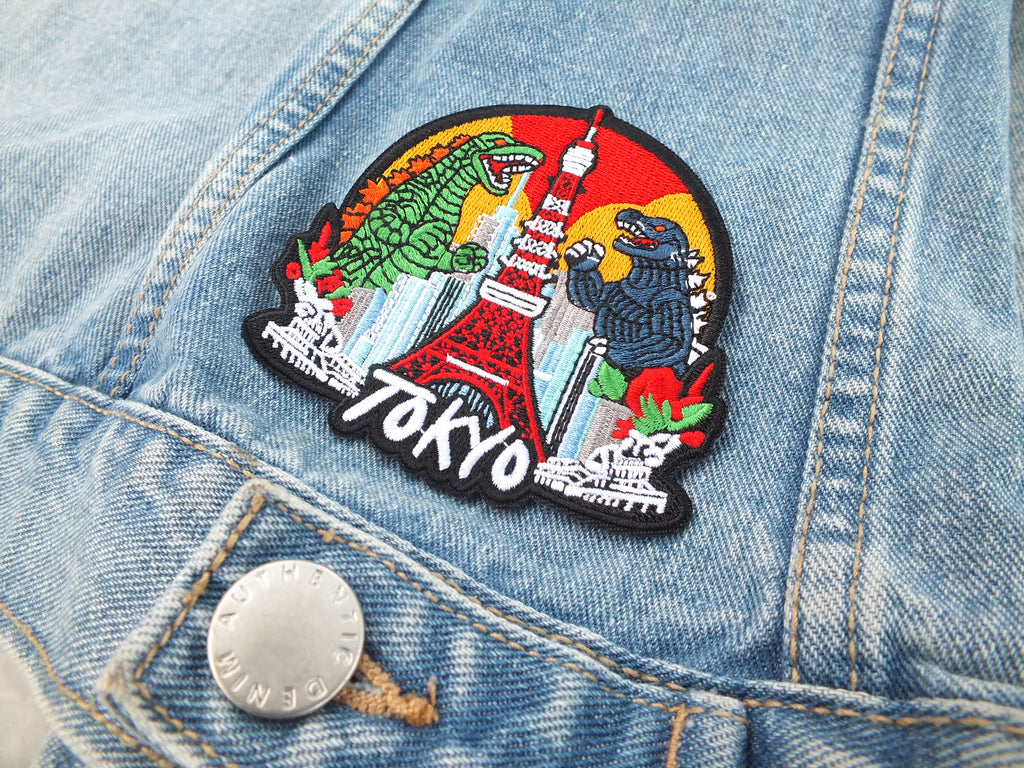 Tokyo Patch Embroidered Godzilla Patch Iron On Vintage Japanese Patches for Jackets Sew On Japanese Dragon Patch Travel Keepsake Souvenir