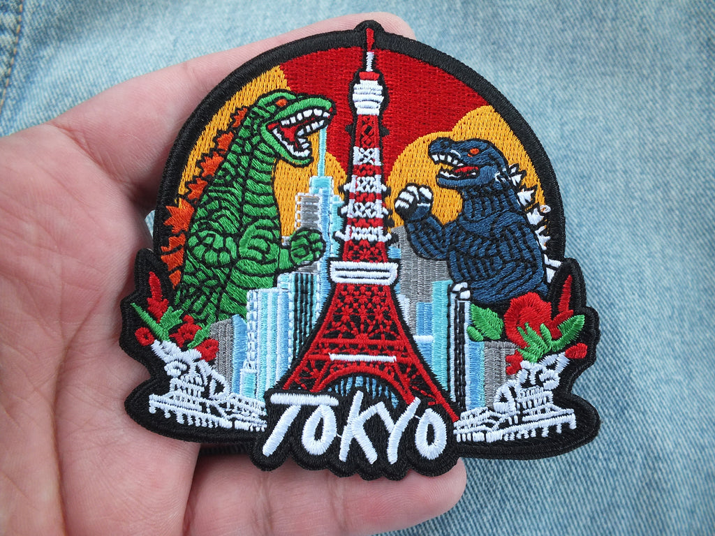 Tokyo Patch Embroidered Godzilla Patch Iron On Vintage Japanese Patches for Jackets Sew On Japanese Dragon Patch Travel Keepsake Souvenir