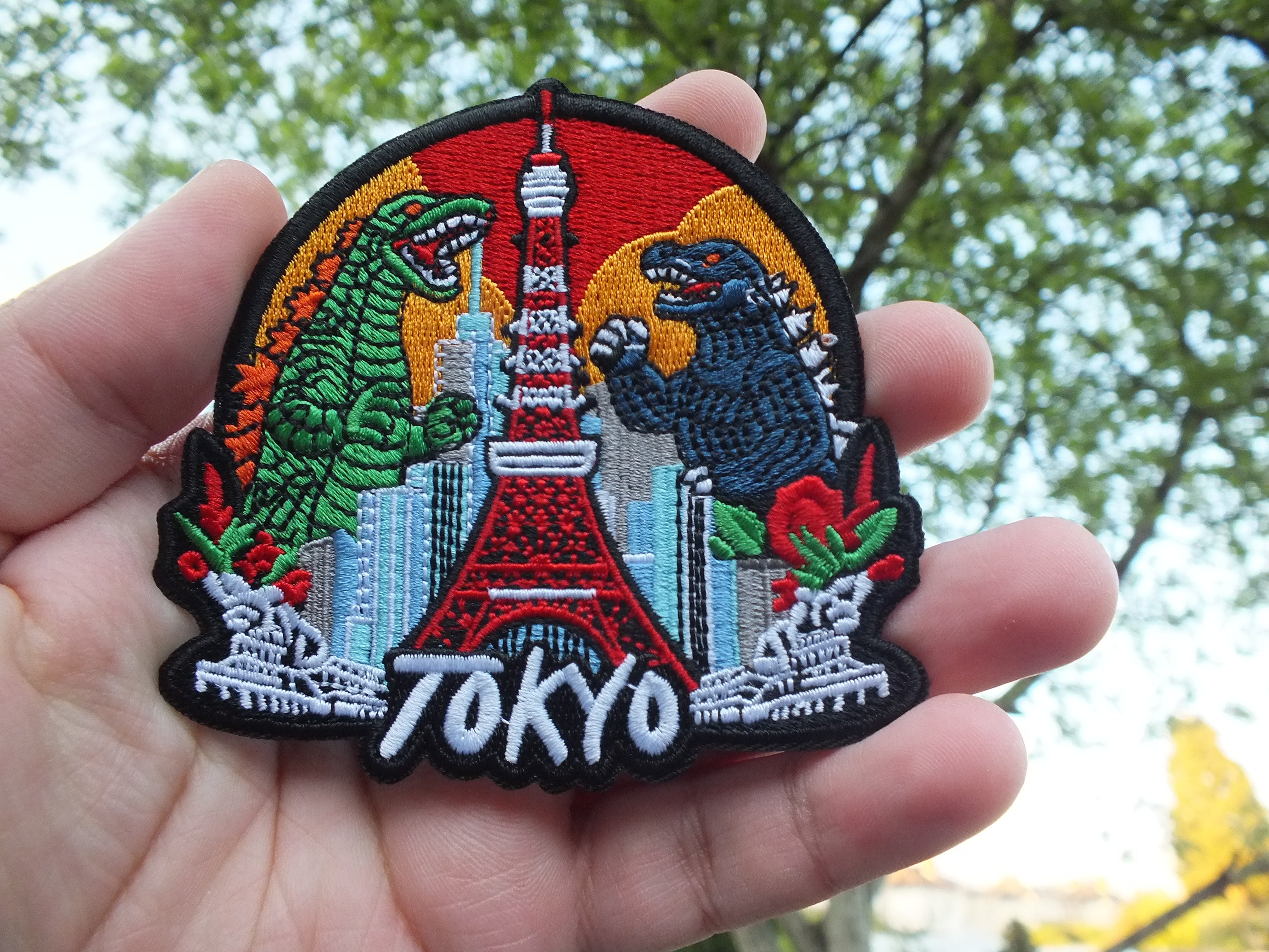 Tokyo Patch Embroidered Godzilla Patch Iron On Vintage Japanese Patches for Jackets Sew On Japanese Dragon Patch Travel Keepsake Souvenir