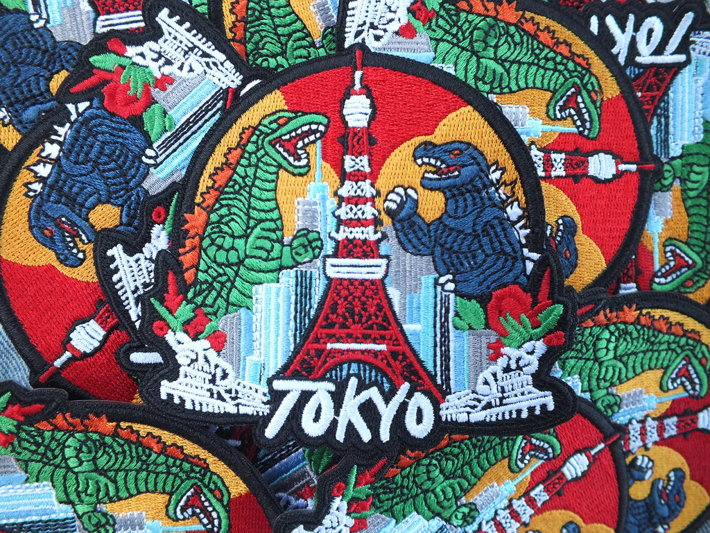 Tokyo Patch Embroidered Godzilla Patch Iron On Vintage Japanese Patches for Jackets Sew On Japanese Dragon Patch Travel Keepsake Souvenir