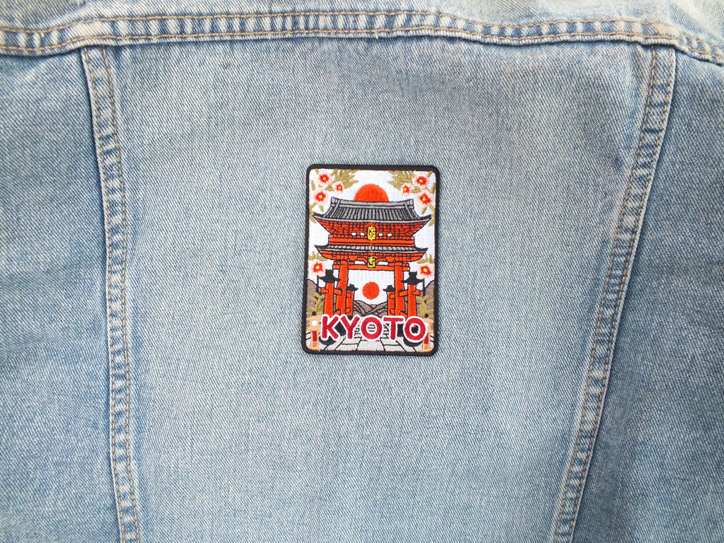 Embroidered Kyoto Patch Torii Gate Design Iron On Hook and Loop Badge Kyoto Patch for Backpack Embroidered Torii Gate Travel Badge