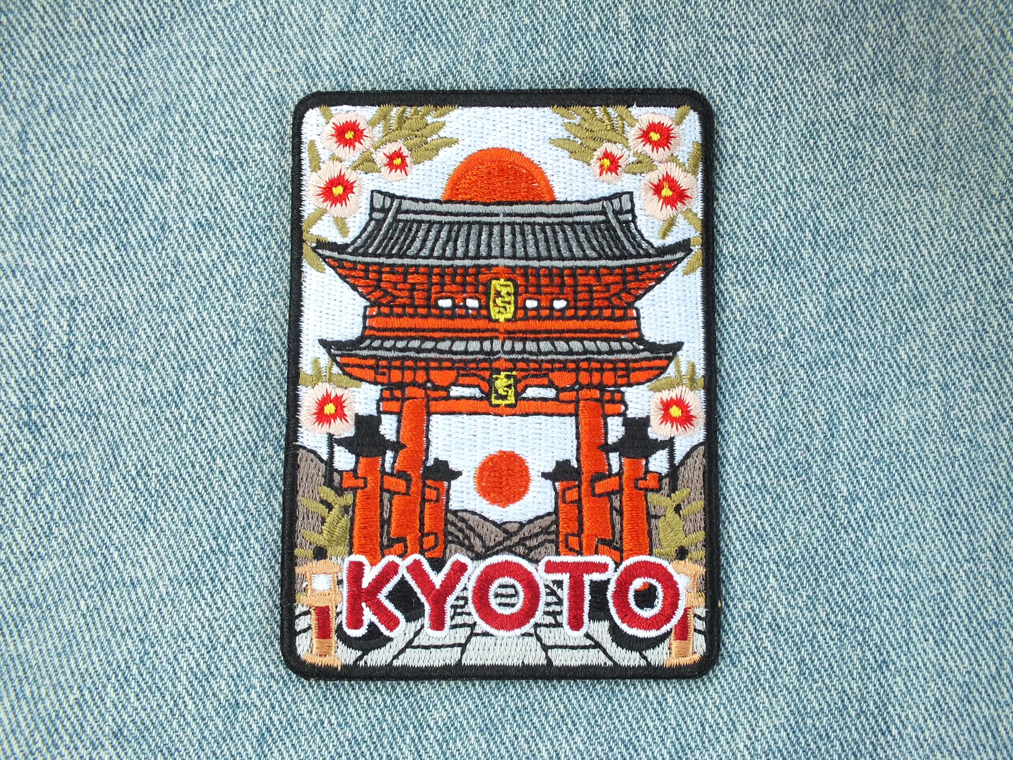 Embroidered Kyoto Patch Torii Gate Design Iron On Hook and Loop Badge Kyoto Patch for Backpack Embroidered Torii Gate Travel Badge