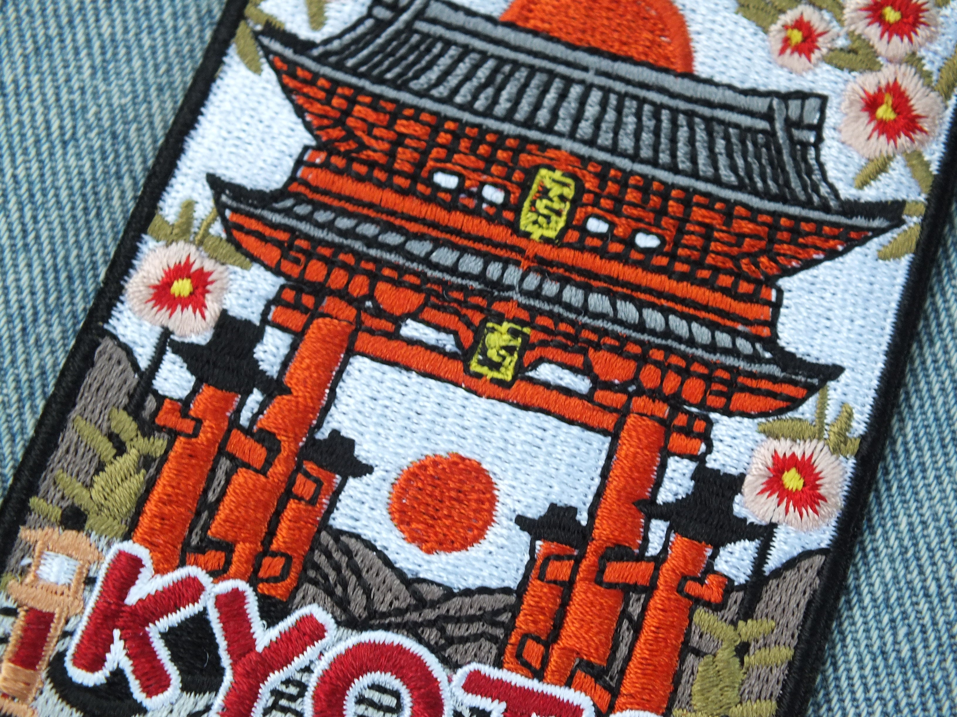 Embroidered Kyoto Patch Torii Gate Design Iron On Hook and Loop Badge Kyoto Patch for Backpack Embroidered Torii Gate Travel Badge