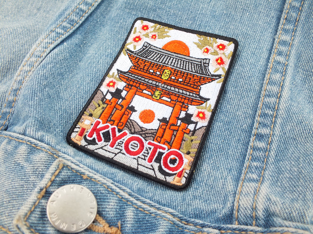 Embroidered Kyoto Patch Torii Gate Design Iron On Hook and Loop Badge Kyoto Patch for Backpack Embroidered Torii Gate Travel Badge