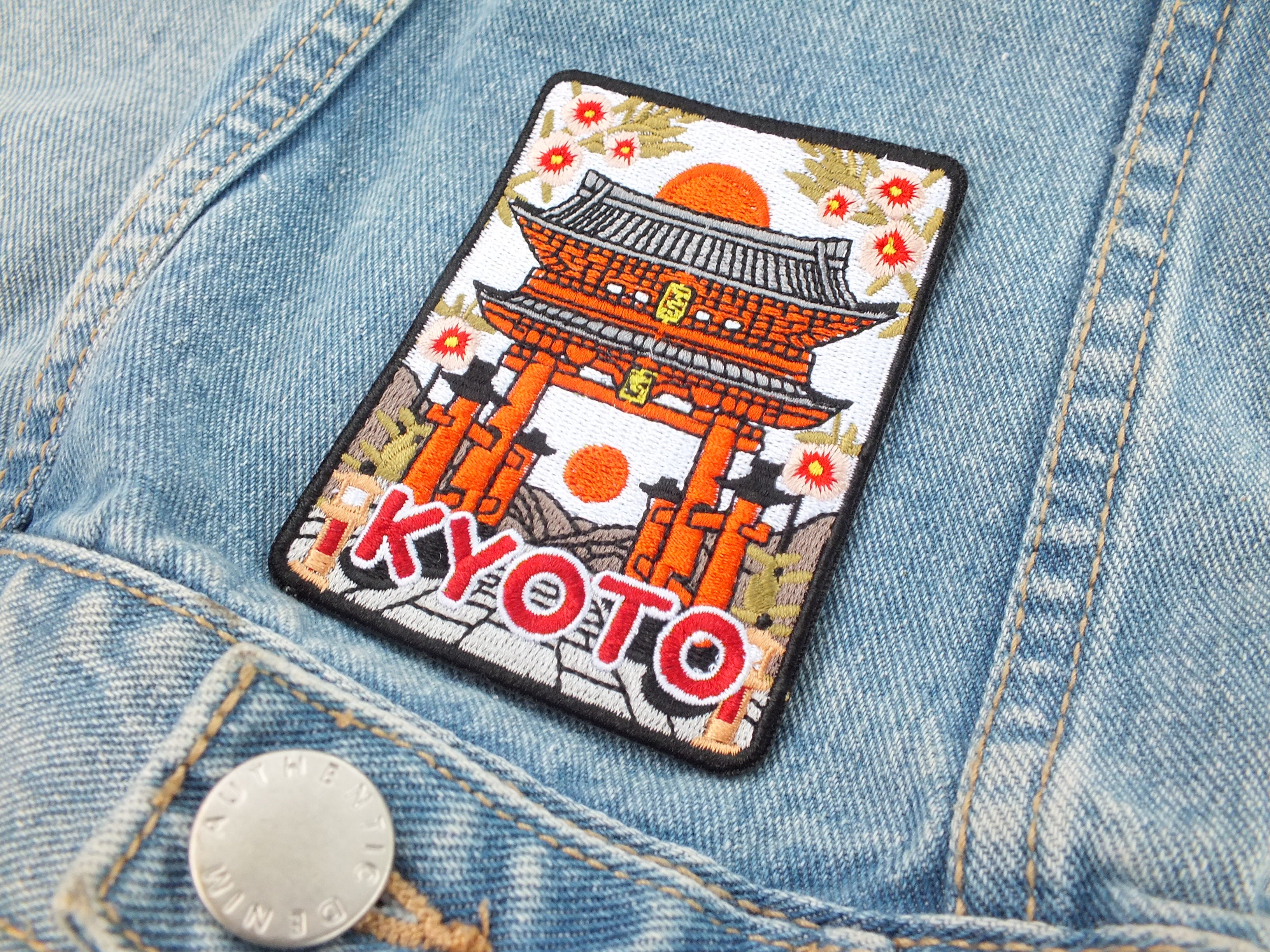 Embroidered Kyoto Patch Torii Gate Design Iron On Hook and Loop Badge Kyoto Patch for Backpack Embroidered Torii Gate Travel Badge