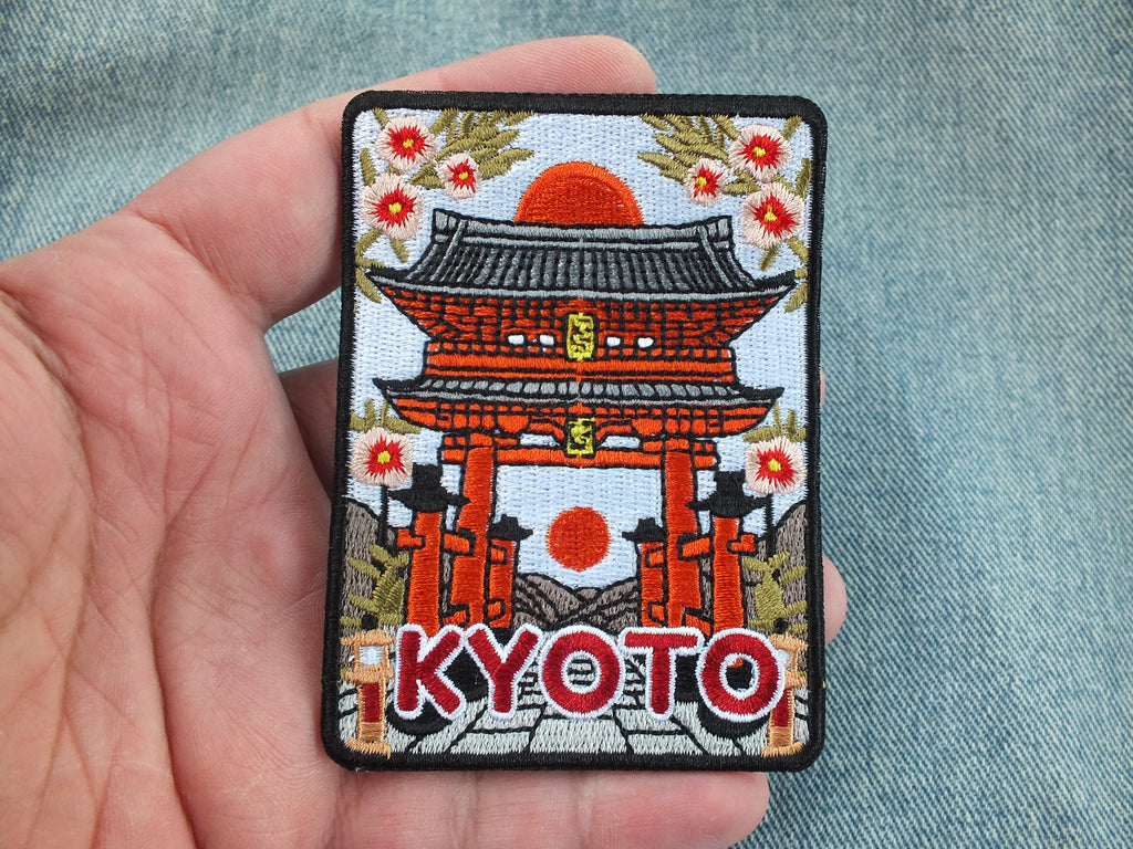 Embroidered Kyoto Patch Torii Gate Design Iron On Hook and Loop Badge Kyoto Patch for Backpack Embroidered Torii Gate Travel Badge