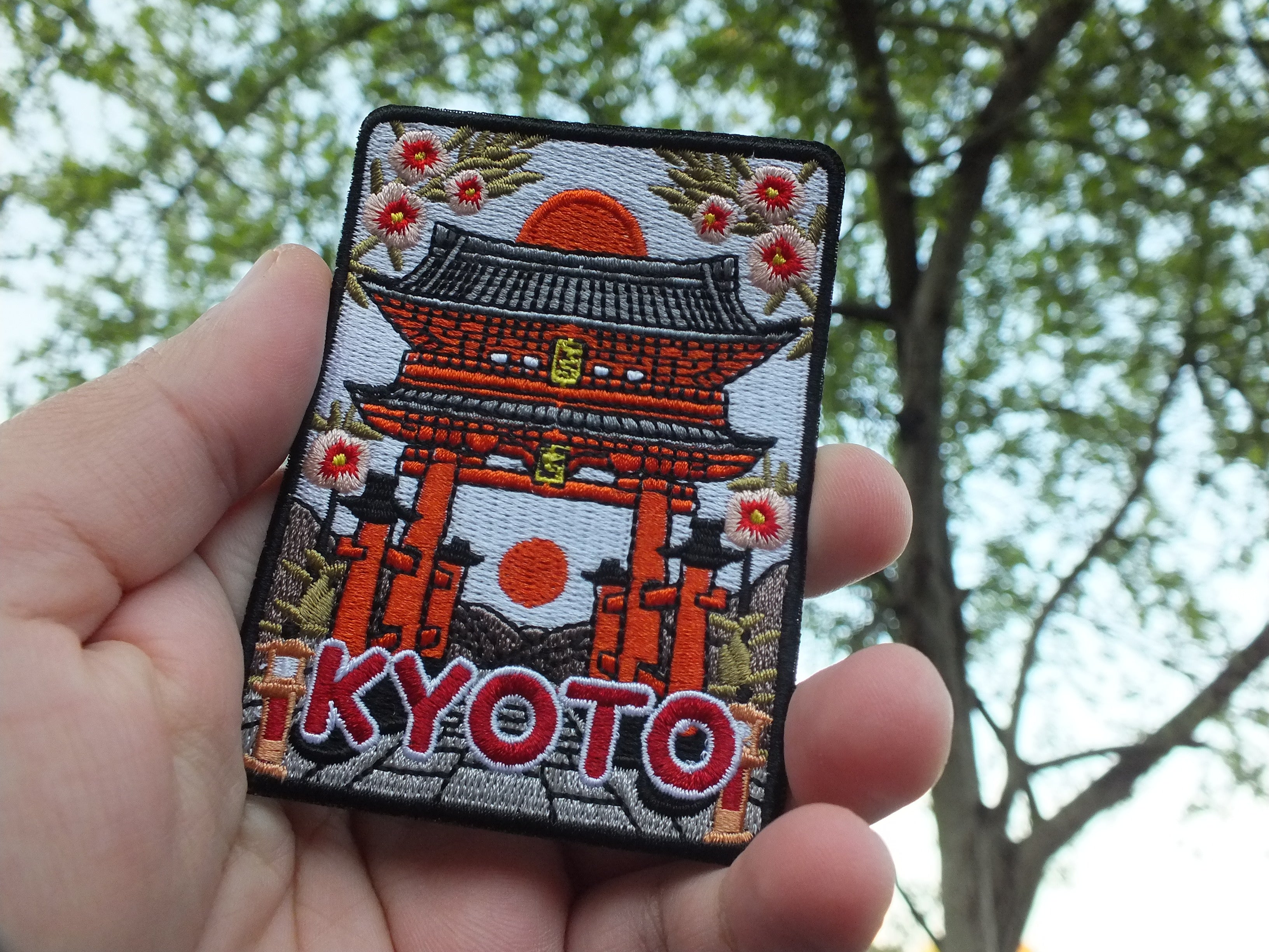 Embroidered Kyoto Patch Torii Gate Design Iron On Hook and Loop Badge Kyoto Patch for Backpack Embroidered Torii Gate Travel Badge