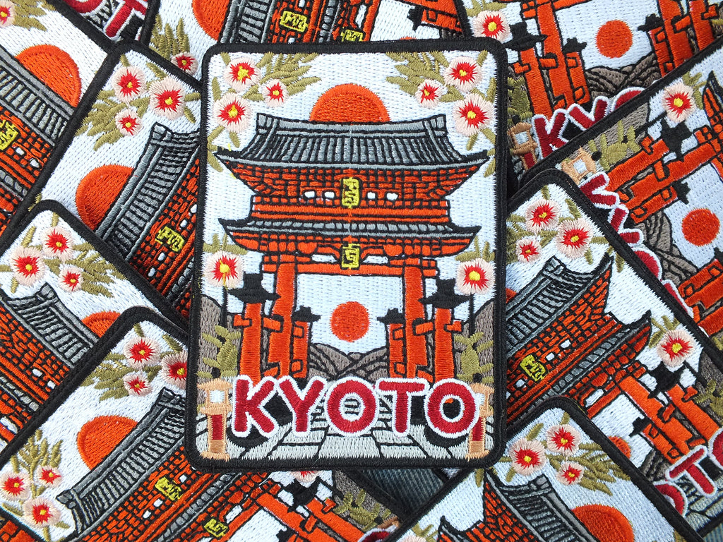 Embroidered Kyoto Patch Torii Gate Design Iron On Hook and Loop Badge Kyoto Patch for Backpack Embroidered Torii Gate Travel Badge