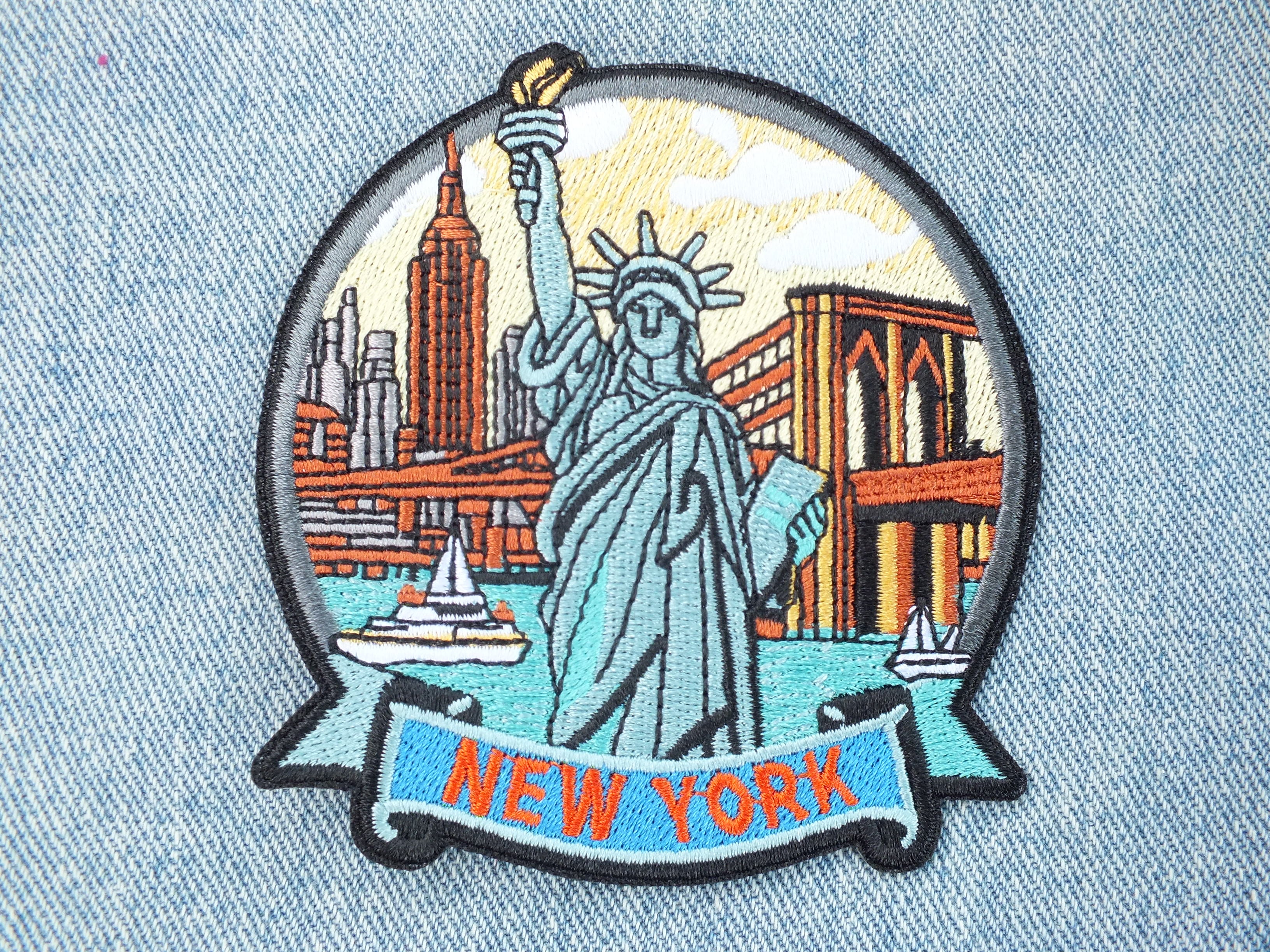 New York Travel Patch Large Hand Embroidered USA World Travel Patches Sew On Travel Patch Statue of Liberty Travel bag Patch