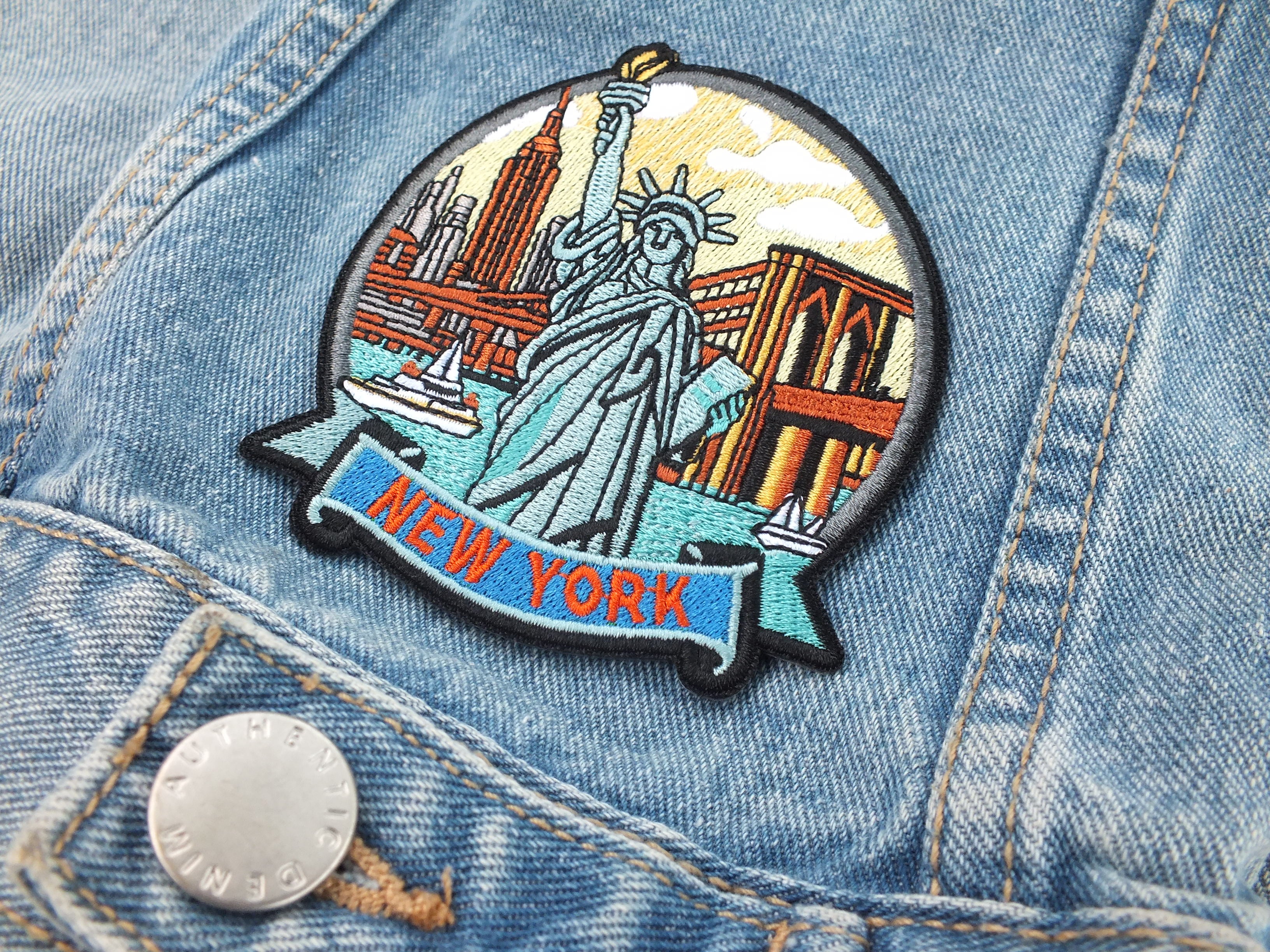 New York Travel Patch Large Hand Embroidered USA World Travel Patches Sew On Travel Patch Statue of Liberty Travel bag Patch