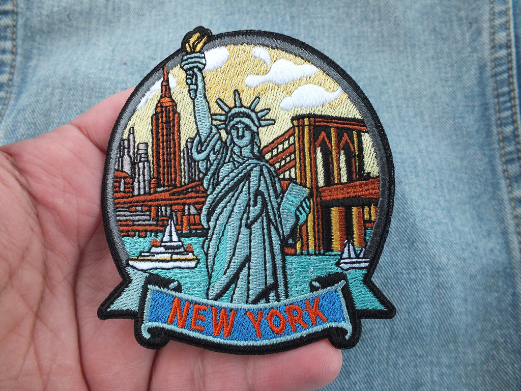 New York Travel Patch Large Hand Embroidered USA World Travel Patches Sew On Travel Patch Statue of Liberty Travel bag Patch