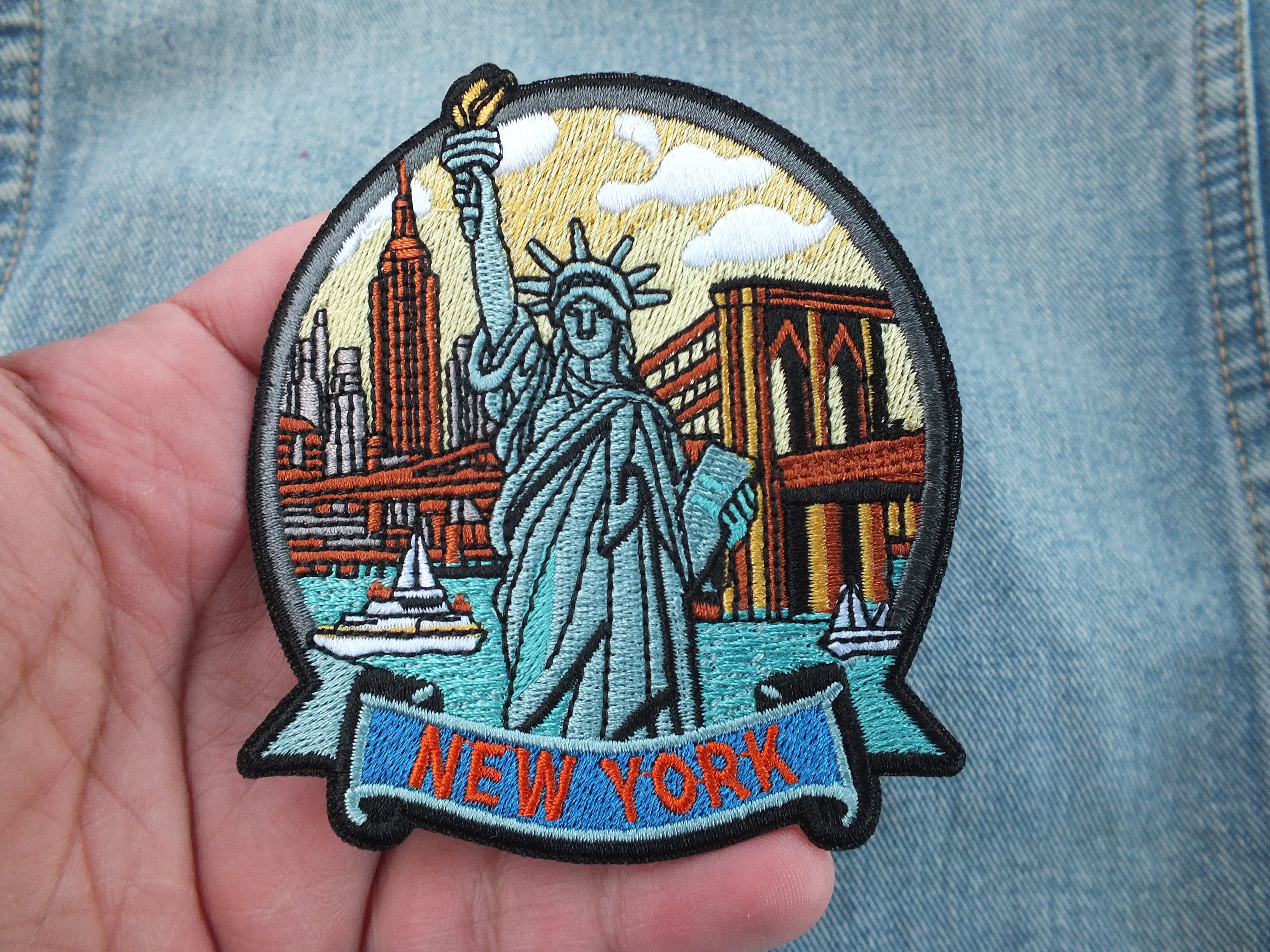 New York Travel Patch Large Hand Embroidered USA World Travel Patches Sew On Travel Patch Statue of Liberty Travel bag Patch