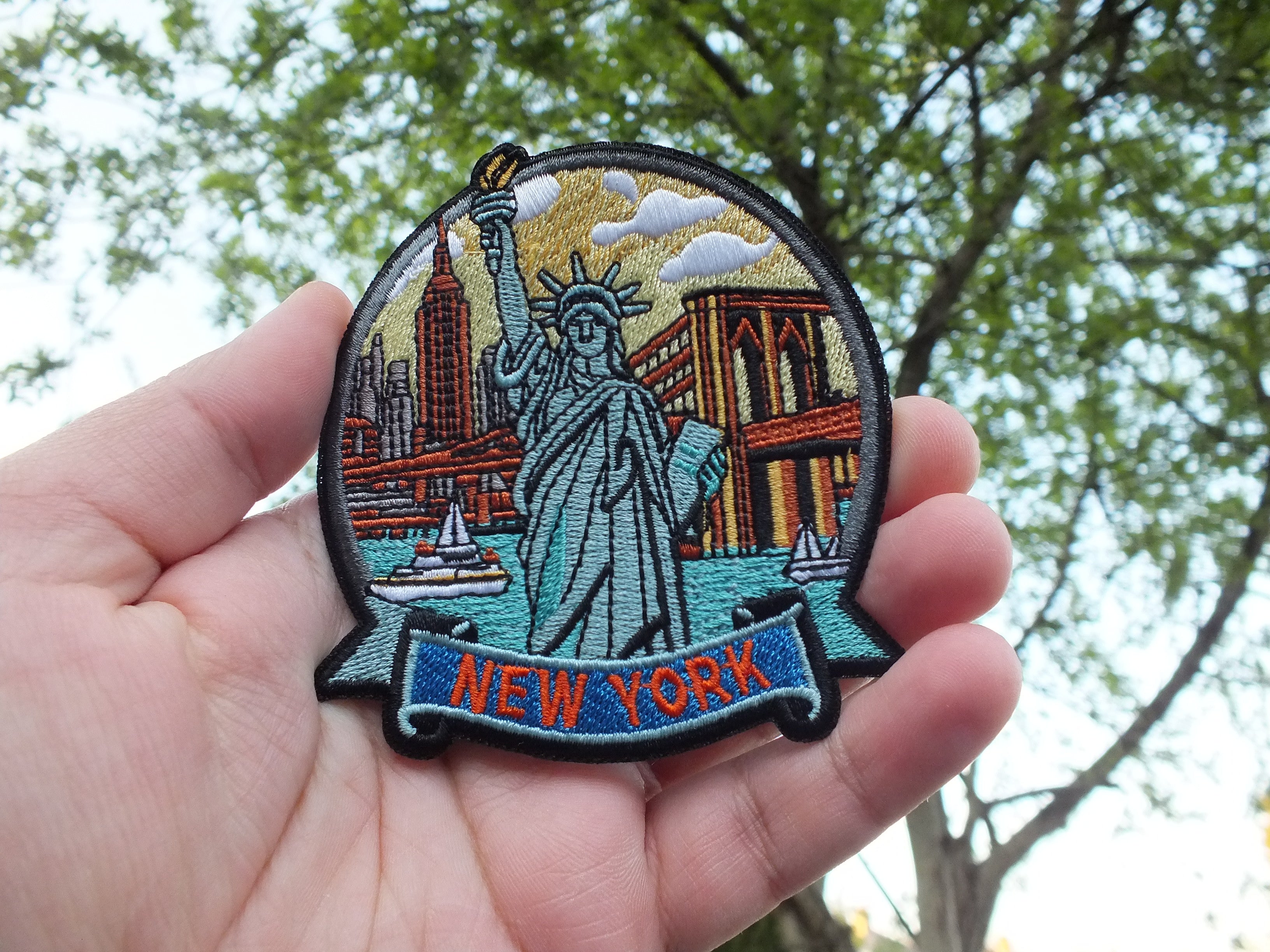 New York Travel Patch Large Hand Embroidered USA World Travel Patches Sew On Travel Patch Statue of Liberty Travel bag Patch