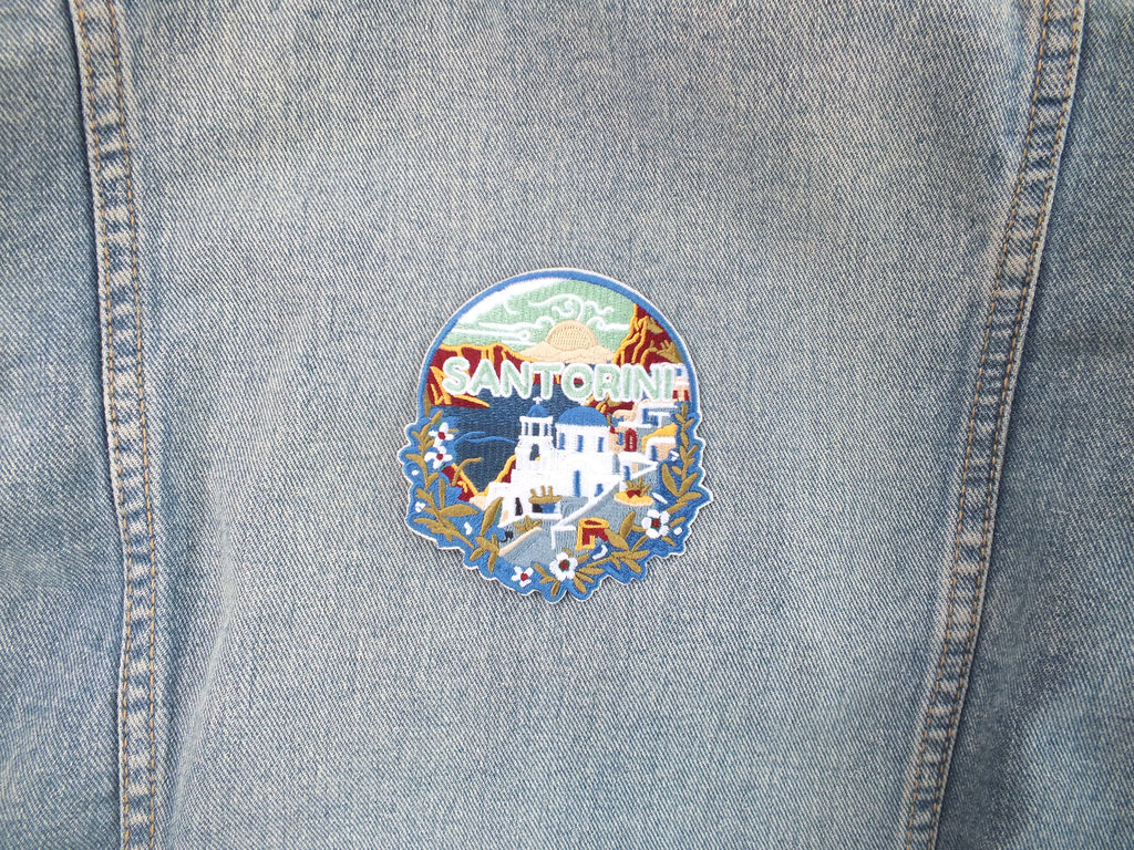 Santorini Patch Embroidered Blue Domes Aegean Sea Travel Patch Greece Souvenir Blue Domes Patch Santorini Landmark Patch Keepsake