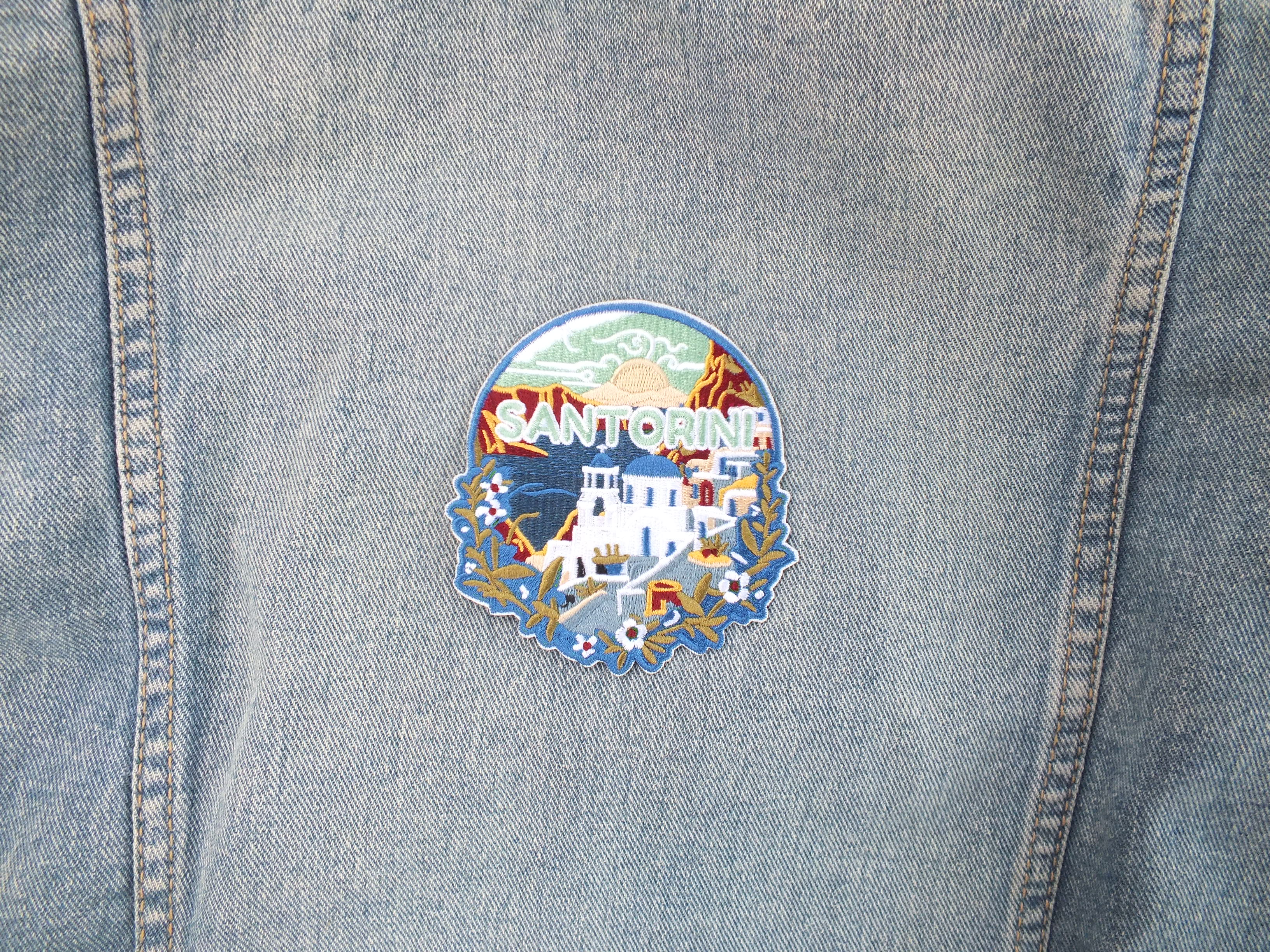 Santorini Patch Embroidered Blue Domes Aegean Sea Travel Patch Greece Souvenir Blue Domes Patch Santorini Landmark Patch Keepsake