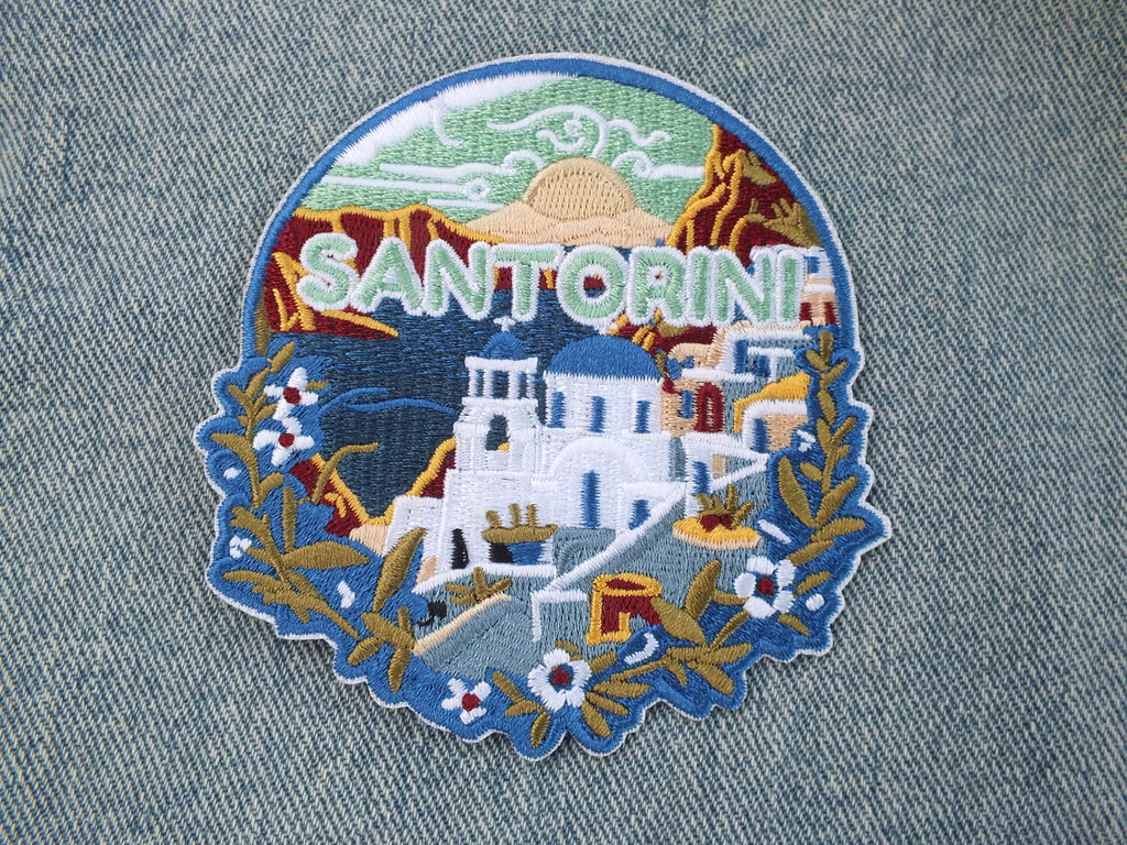 Santorini Patch Embroidered Blue Domes Aegean Sea Travel Patch Greece Souvenir Blue Domes Patch Santorini Landmark Patch Keepsake
