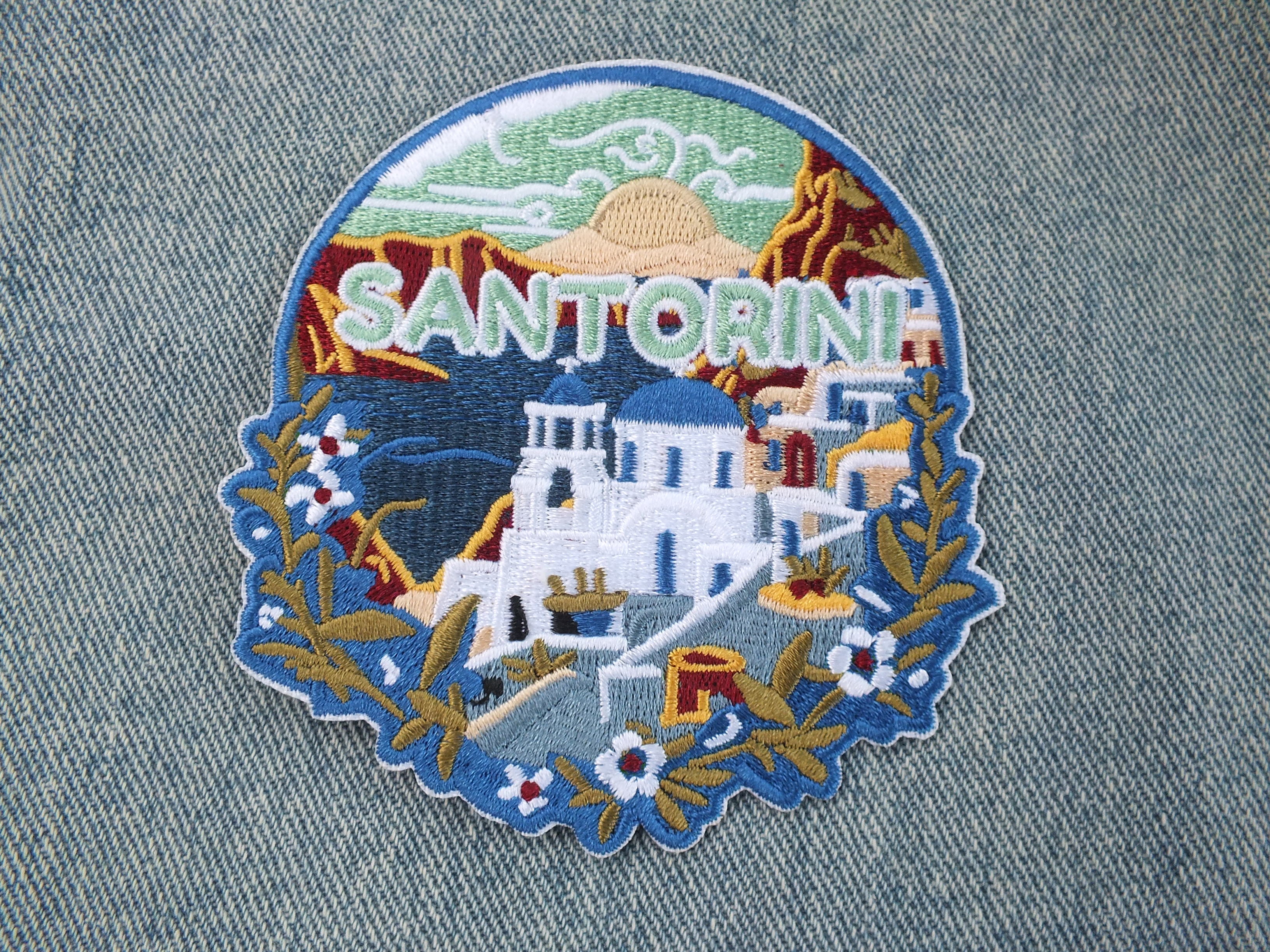 Santorini Patch Embroidered Blue Domes Aegean Sea Travel Patch Greece Souvenir Blue Domes Patch Santorini Landmark Patch Keepsake