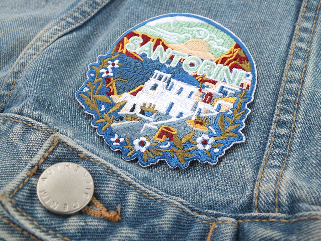 Santorini Patch Embroidered Blue Domes Aegean Sea Travel Patch Greece Souvenir Blue Domes Patch Santorini Landmark Patch Keepsake