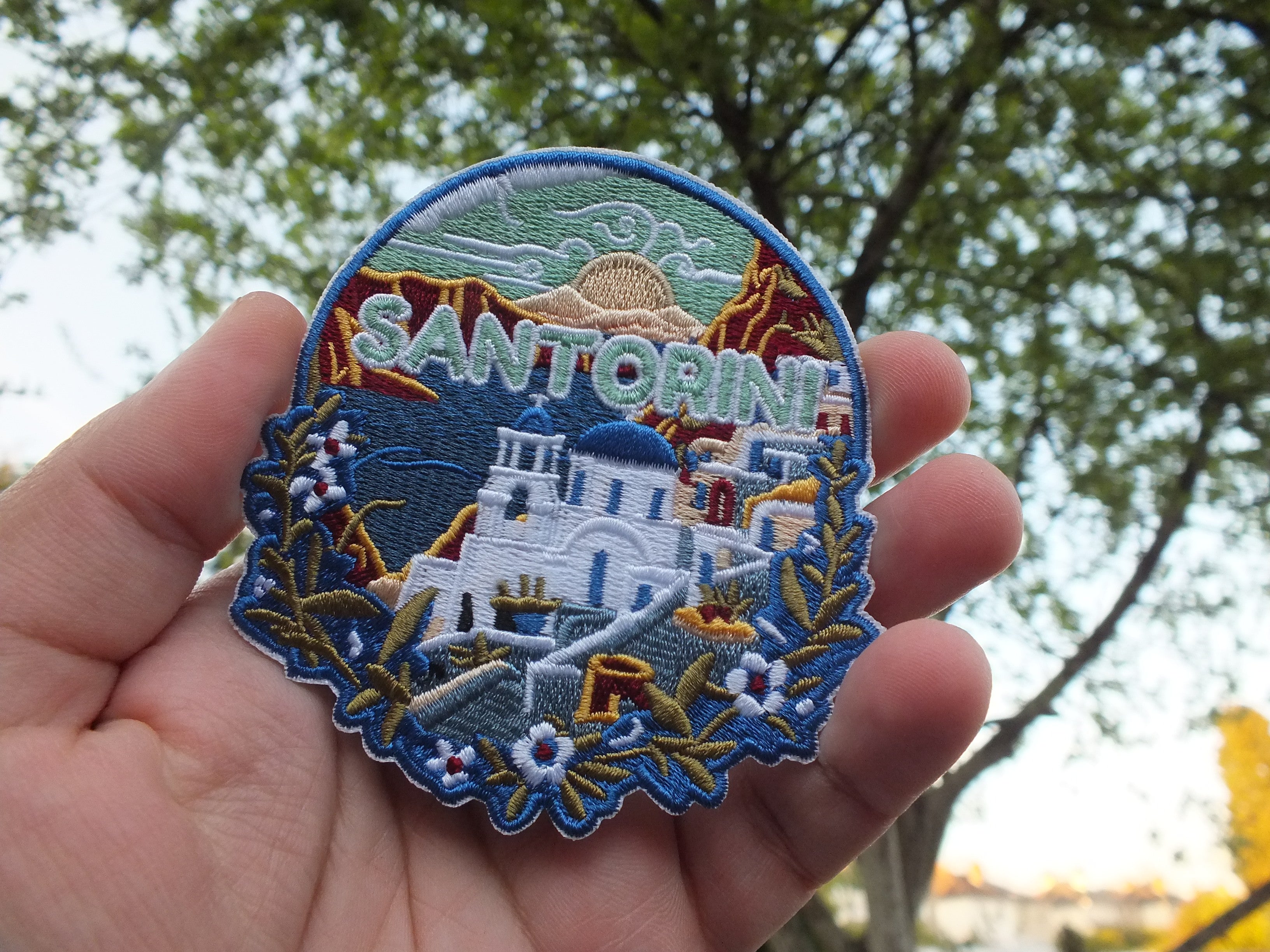 Santorini Patch Embroidered Blue Domes Aegean Sea Travel Patch Greece Souvenir Blue Domes Patch Santorini Landmark Patch Keepsake
