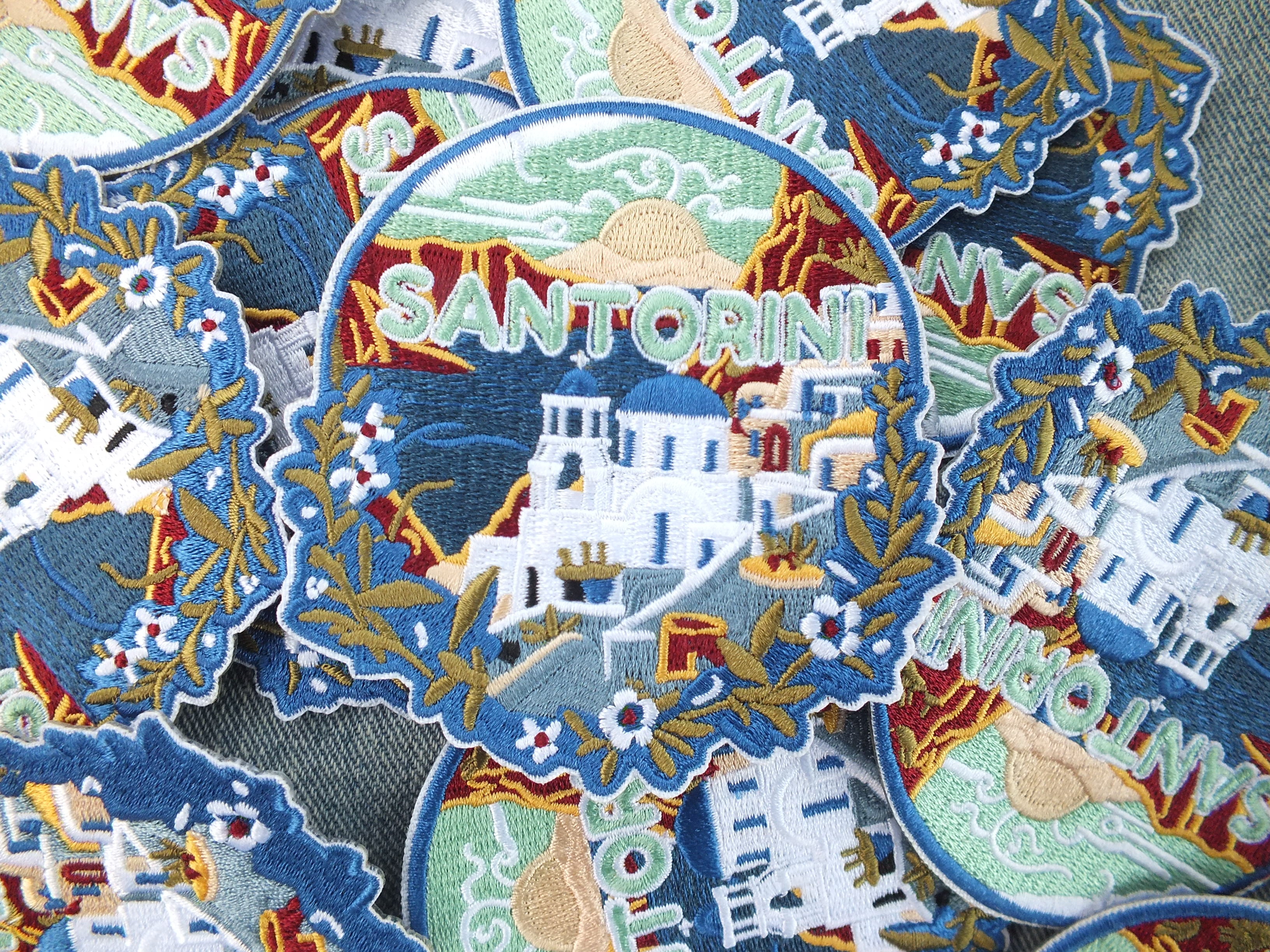 Santorini Patch Embroidered Blue Domes Aegean Sea Travel Patch Greece Souvenir Blue Domes Patch Santorini Landmark Patch Keepsake