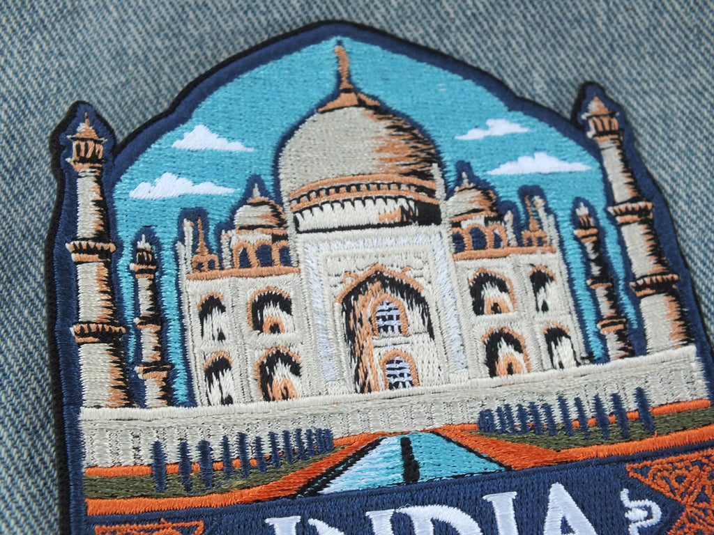 India Travel Patch Iron On Embroidered Taj Mahal Appliqué Wonder of World Travel Souvenir Patch for Jacket Backpack World City Keepsake