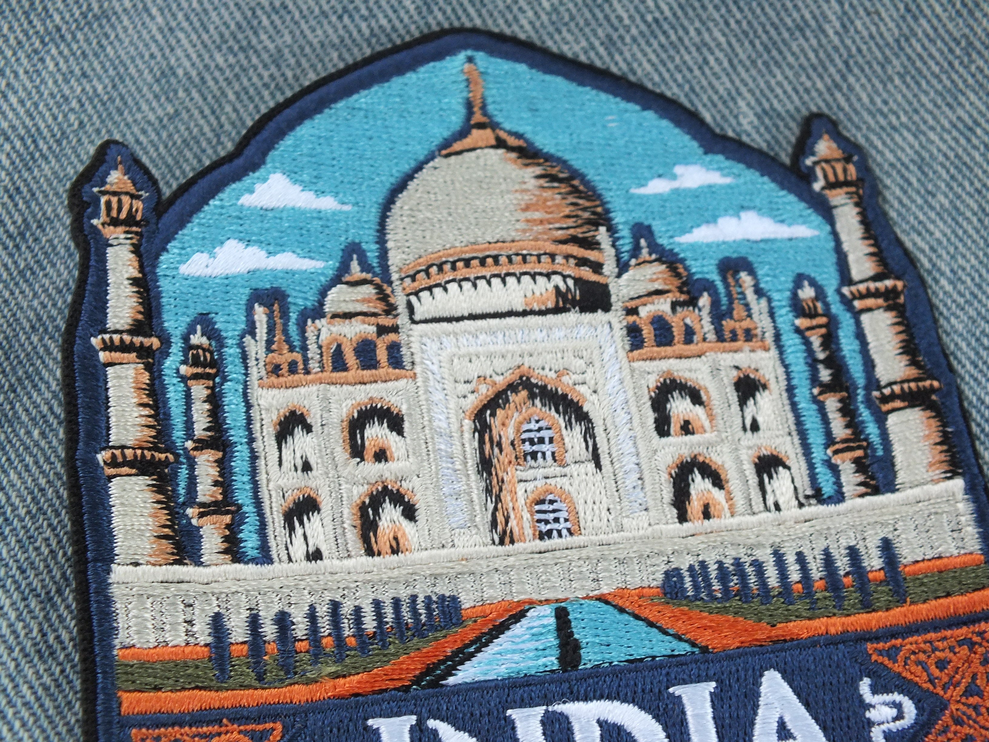 India Travel Patch Iron On Embroidered Taj Mahal Appliqué Wonder of World Travel Souvenir Patch for Jacket Backpack World City Keepsake
