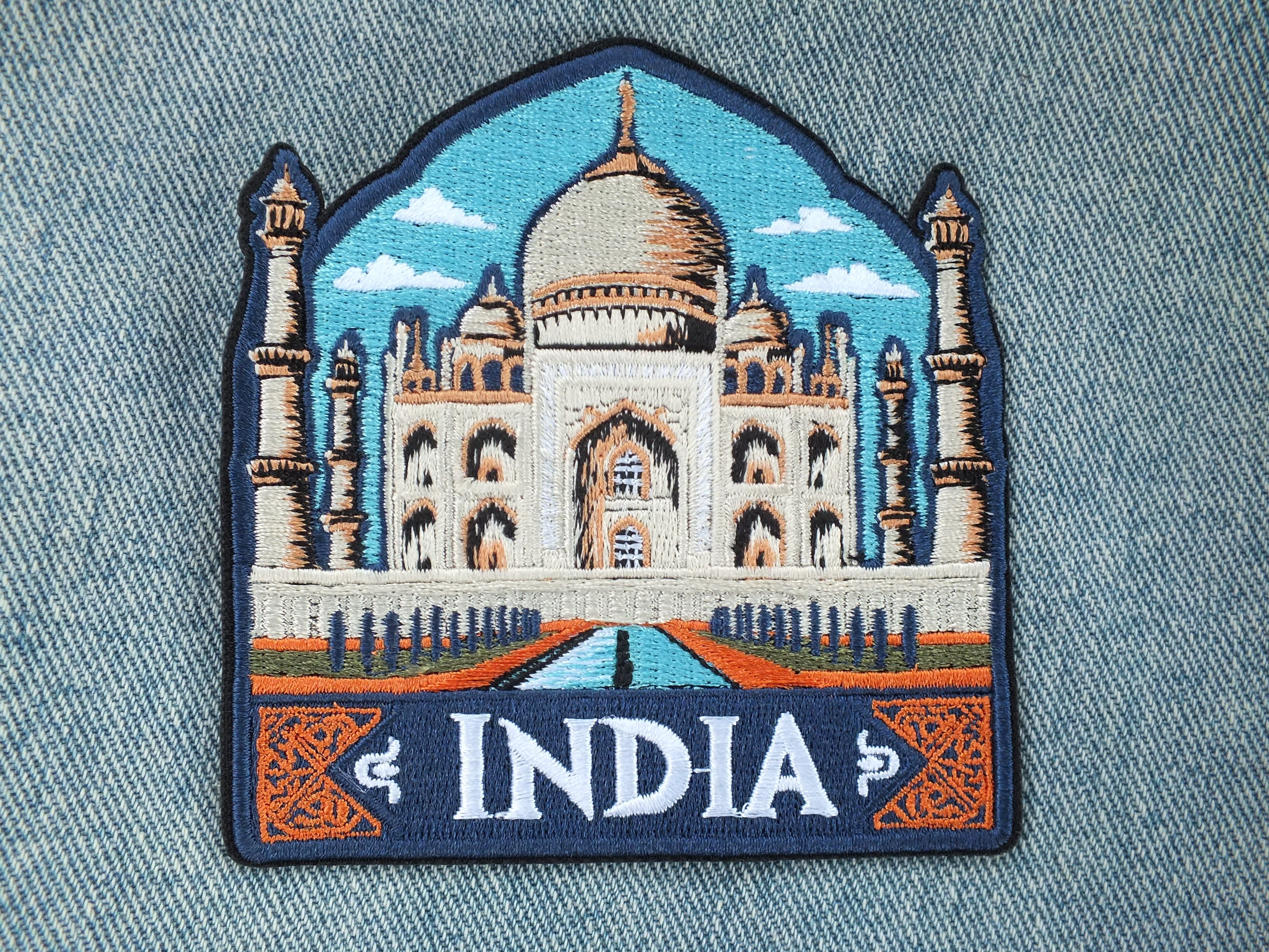 India Travel Patch Iron On Embroidered Taj Mahal Appliqué Wonder of World Travel Souvenir Patch for Jacket Backpack World City Keepsake