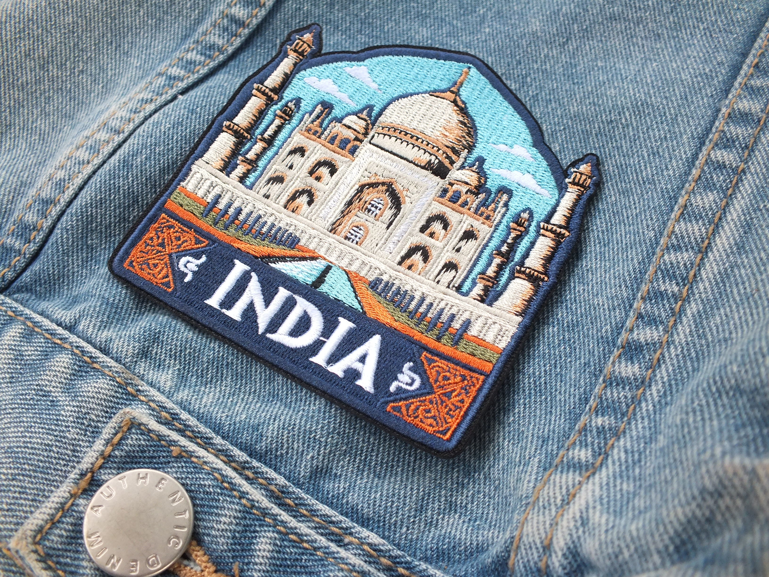 India Travel Patch Iron On Embroidered Taj Mahal Appliqué Wonder of World Travel Souvenir Patch for Jacket Backpack World City Keepsake