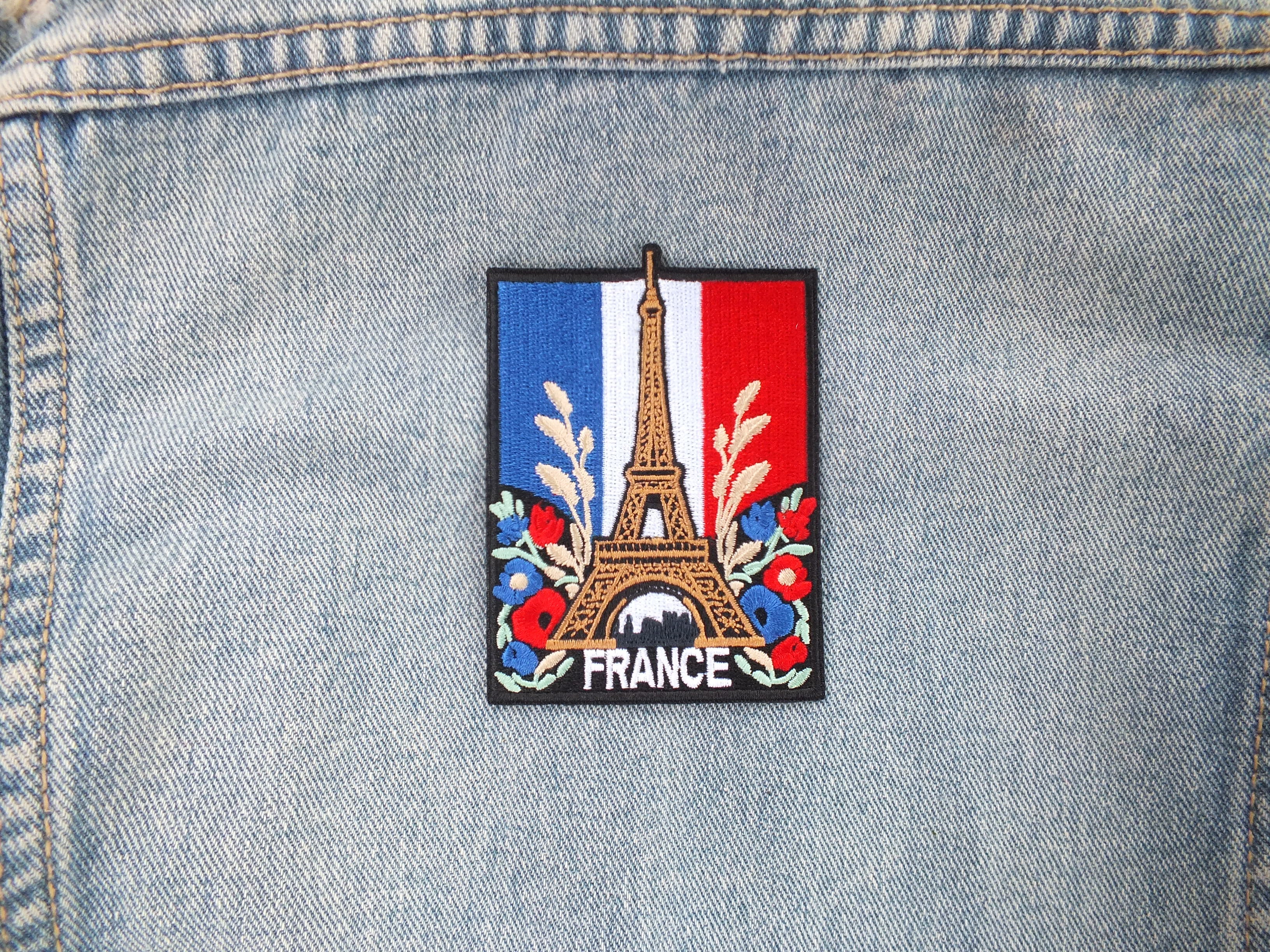 Eiffel Tower Iron On Patch Large Flag of France Embroidered Handmade Patch Colorful Sew On Travel Patch for Jacket Poppy Flower Patch Paris