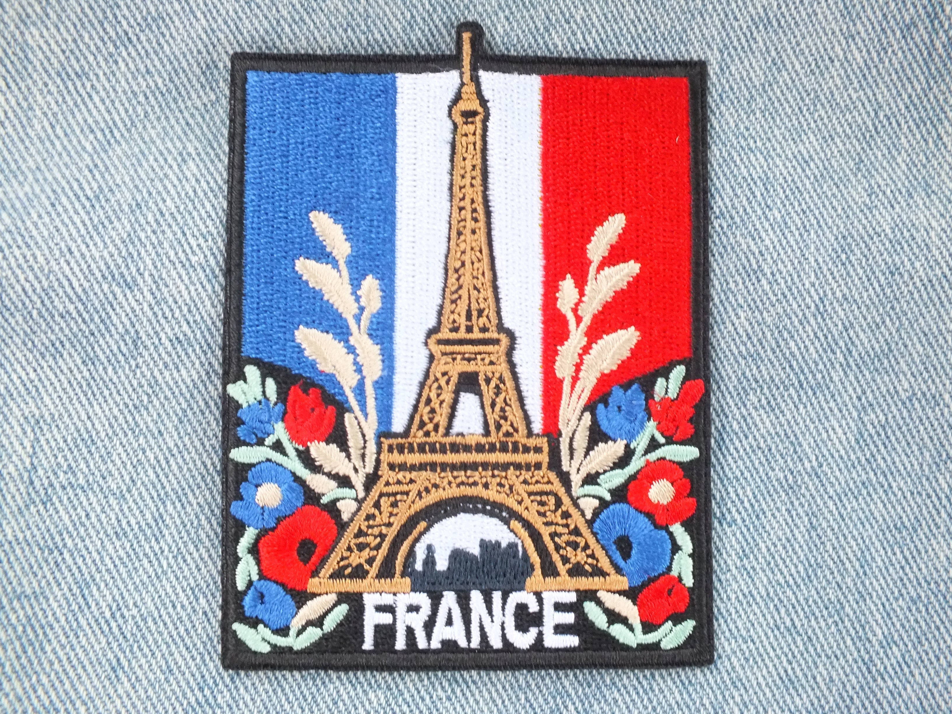Eiffel Tower Iron On Patch Large Flag of France Embroidered Handmade Patch Colorful Sew On Travel Patch for Jacket Poppy Flower Patch Paris
