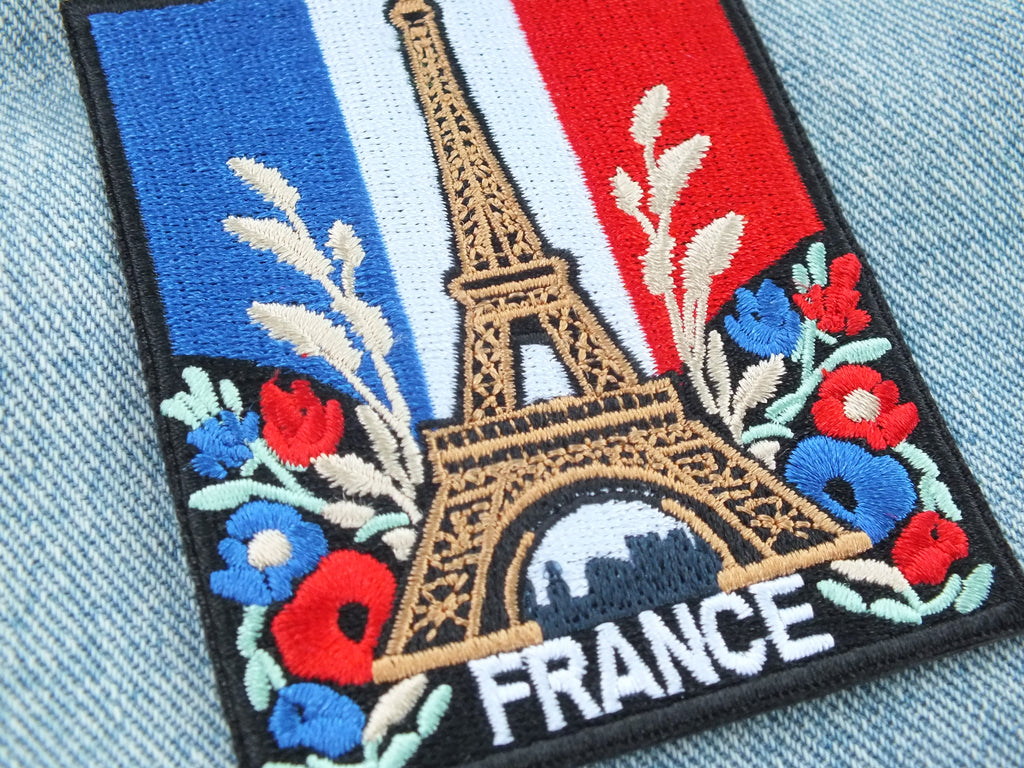 Eiffel Tower Iron On Patch Large Flag of France Embroidered Handmade Patch Colorful Sew On Travel Patch for Jacket Poppy Flower Patch Paris