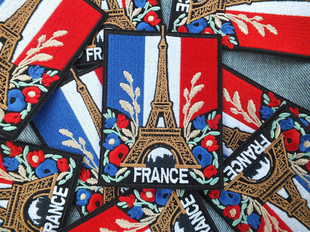 Eiffel Tower Iron On Patch Large Flag of France Embroidered Handmade Patch Colorful Sew On Travel Patch for Jacket Poppy Flower Patch Paris