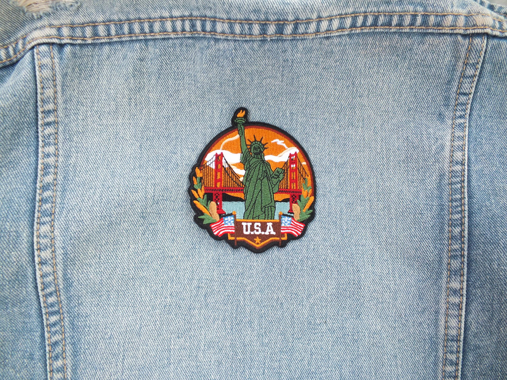 USA Travel Patch Hand Embroidered Travel Themed Patch Iron On New York Travel Patch Sew On World Traveler Patch Travel Bag Patch