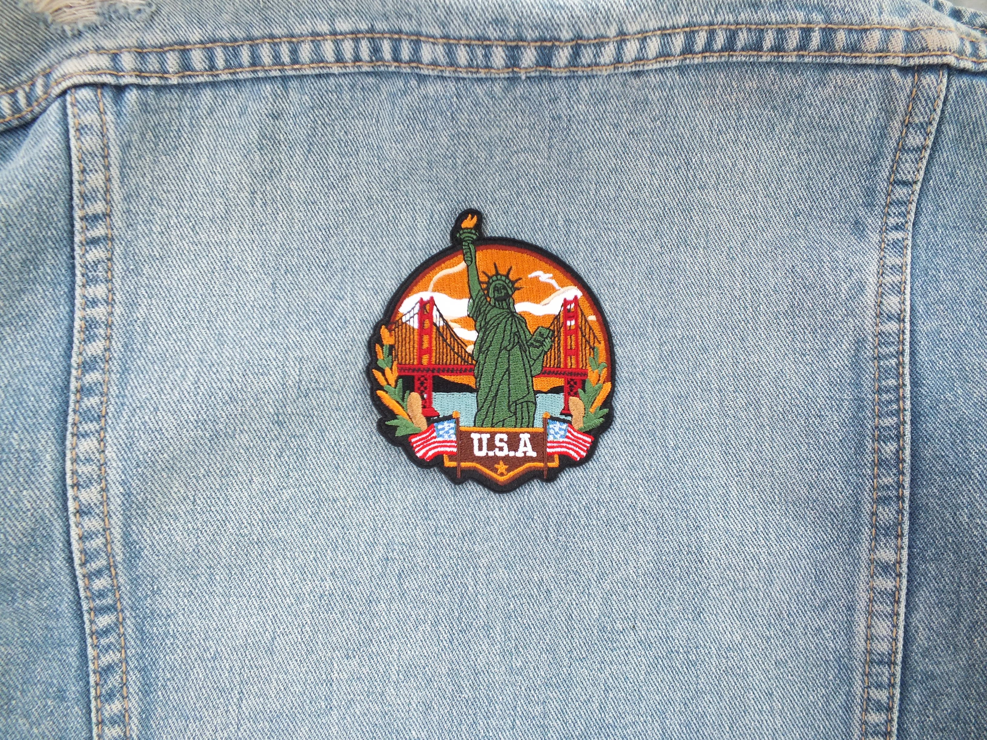 USA Travel Patch Hand Embroidered Travel Themed Patch Iron On New York Travel Patch Sew On World Traveler Patch Travel Bag Patch