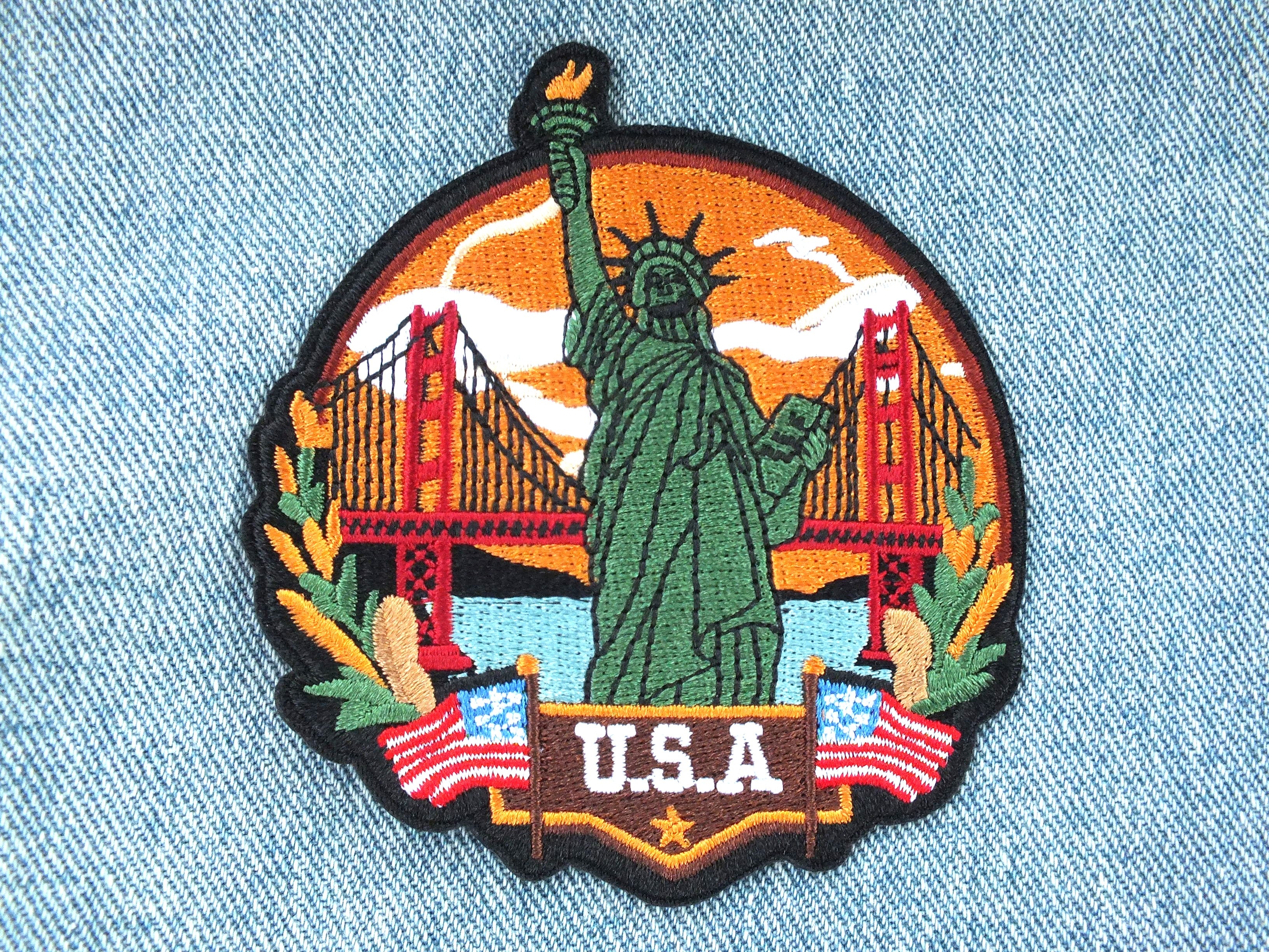 USA Travel Patch Hand Embroidered Travel Themed Patch Iron On New York Travel Patch Sew On World Traveler Patch Travel Bag Patch