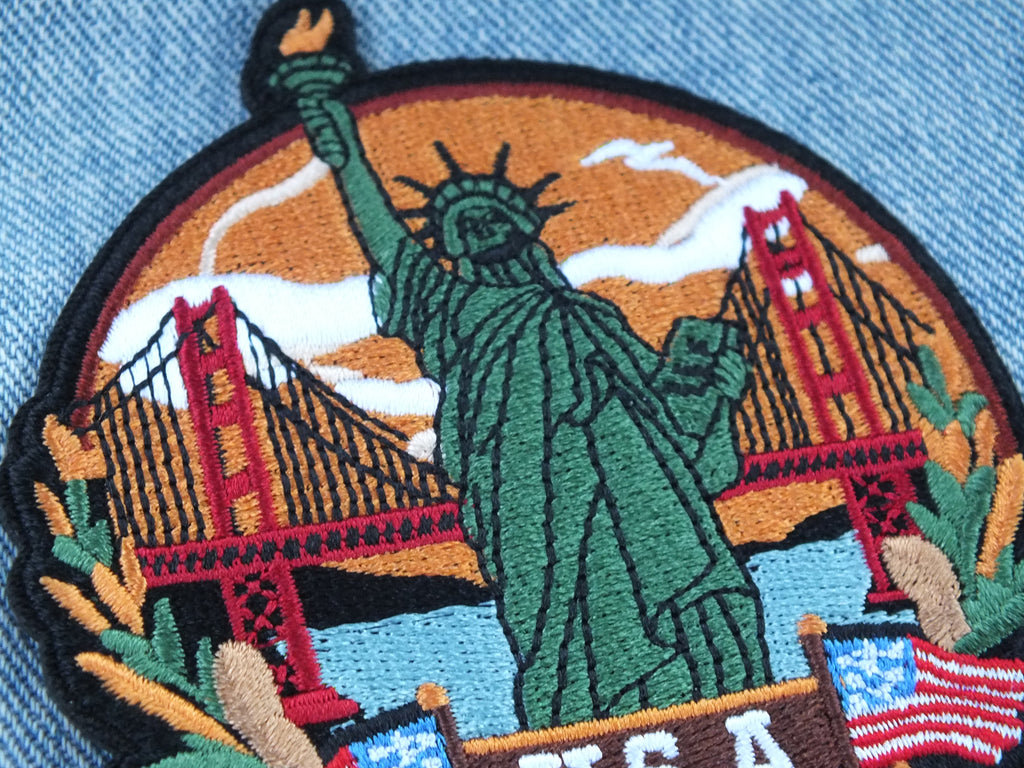 USA Travel Patch Hand Embroidered Travel Themed Patch Iron On New York Travel Patch Sew On World Traveler Patch Travel Bag Patch