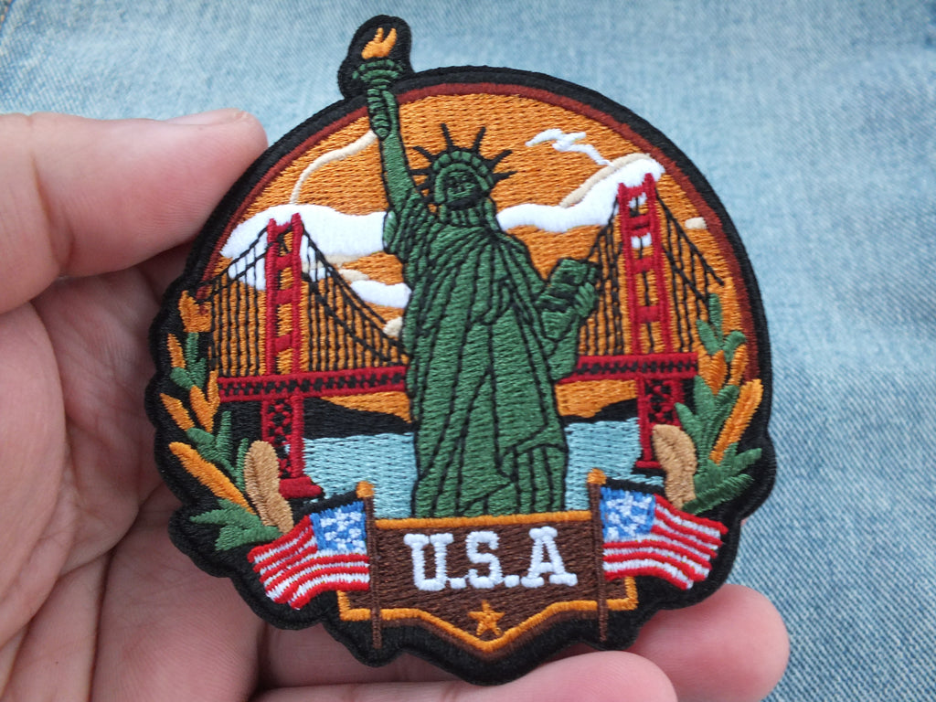 USA Travel Patch Hand Embroidered Travel Themed Patch Iron On New York Travel Patch Sew On World Traveler Patch Travel Bag Patch