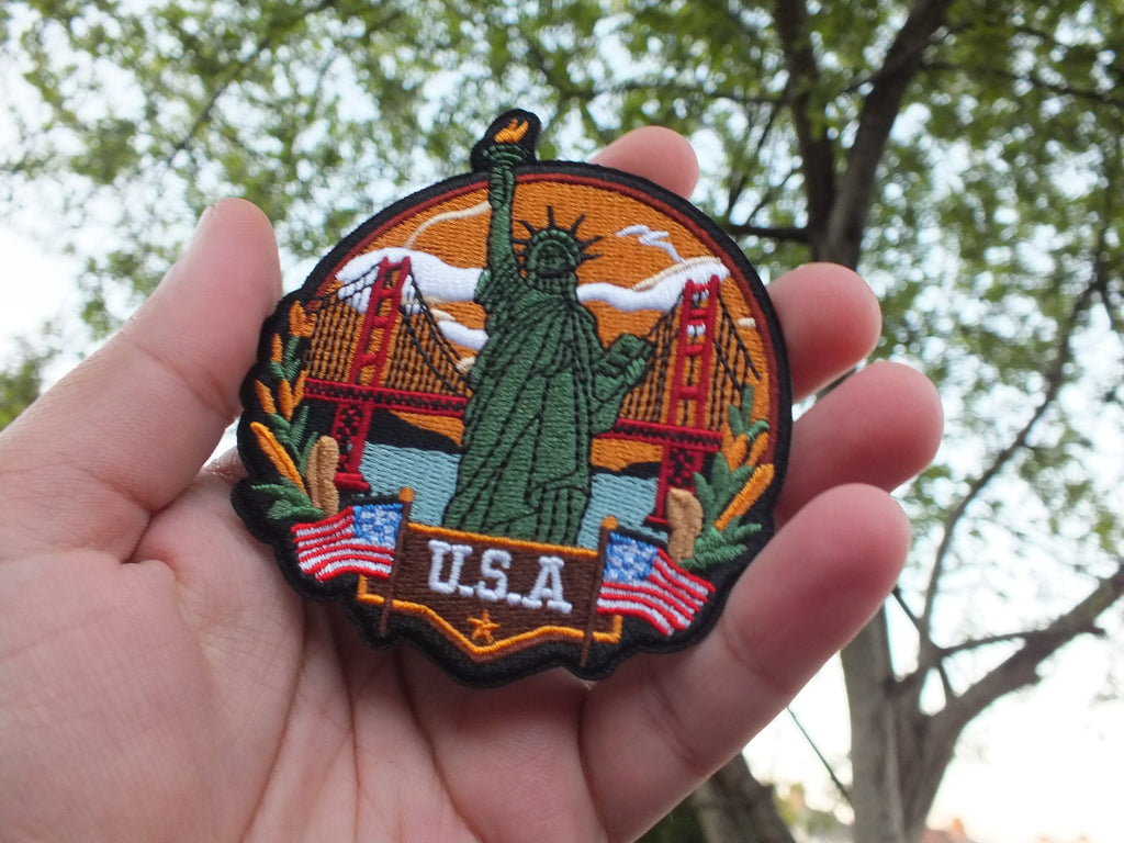 USA Travel Patch Hand Embroidered Travel Themed Patch Iron On New York Travel Patch Sew On World Traveler Patch Travel Bag Patch