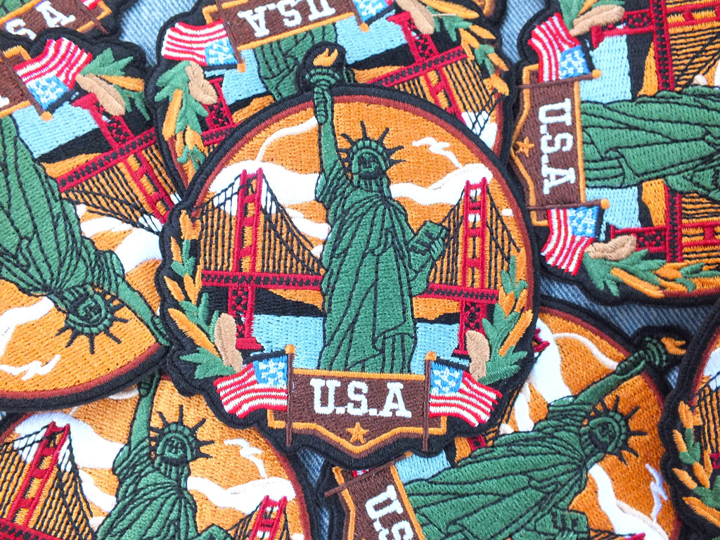 USA Travel Patch Hand Embroidered Travel Themed Patch Iron On New York Travel Patch Sew On World Traveler Patch Travel Bag Patch