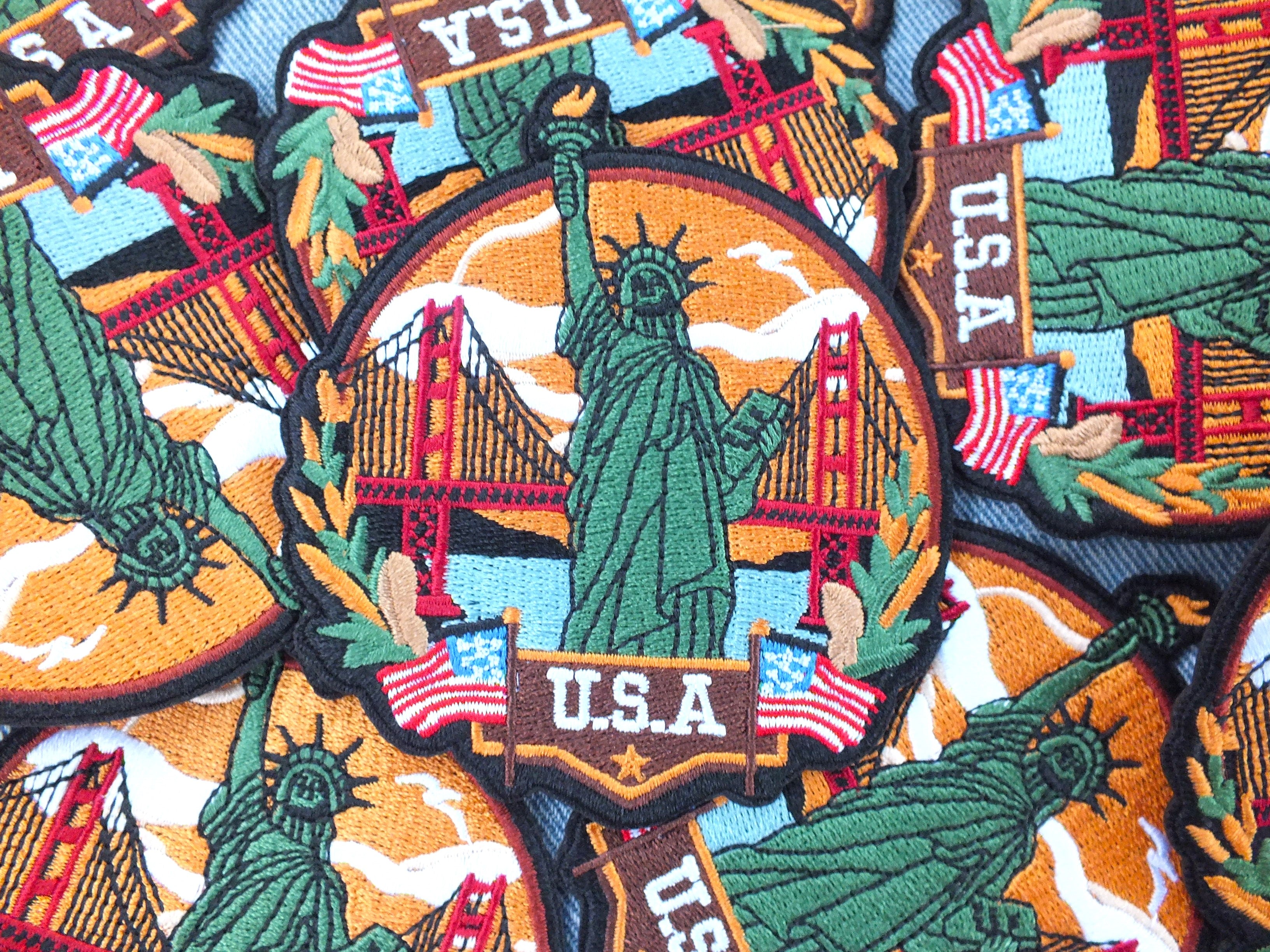 USA Travel Patch Hand Embroidered Travel Themed Patch Iron On New York Travel Patch Sew On World Traveler Patch Travel Bag Patch