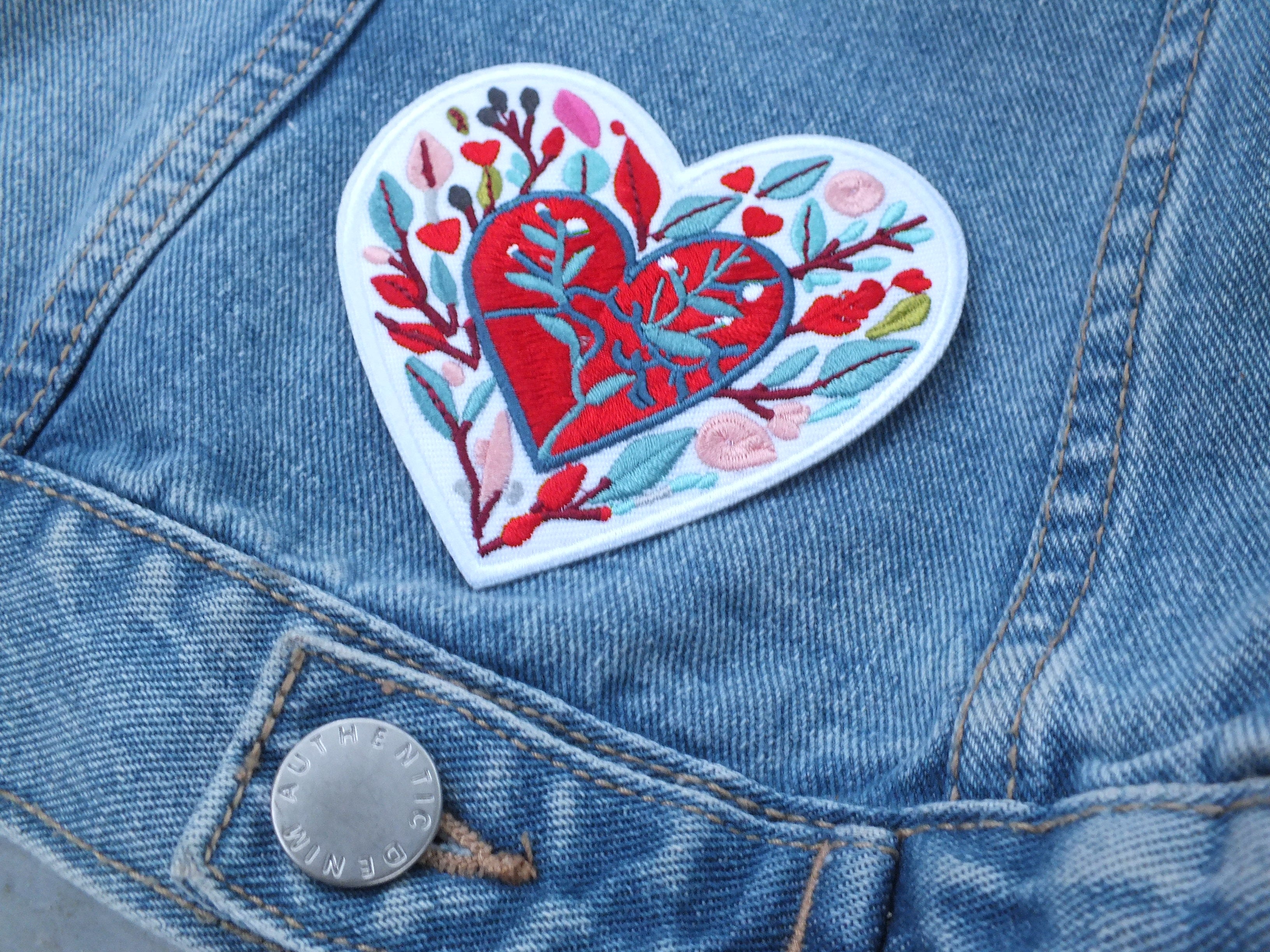 Love Heart Patch Embroidered Red Heart with Colorful Leaves Iron On or Hook Loop Cute Heart Patch Embroidered Anatomical Heart Jacket Badge