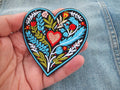 Embroidered Botanical Patch Personalized Floral Gifts for Mom Custom Heart Iron On Patch Large Sew On Flower Patches Love Heart Fabric